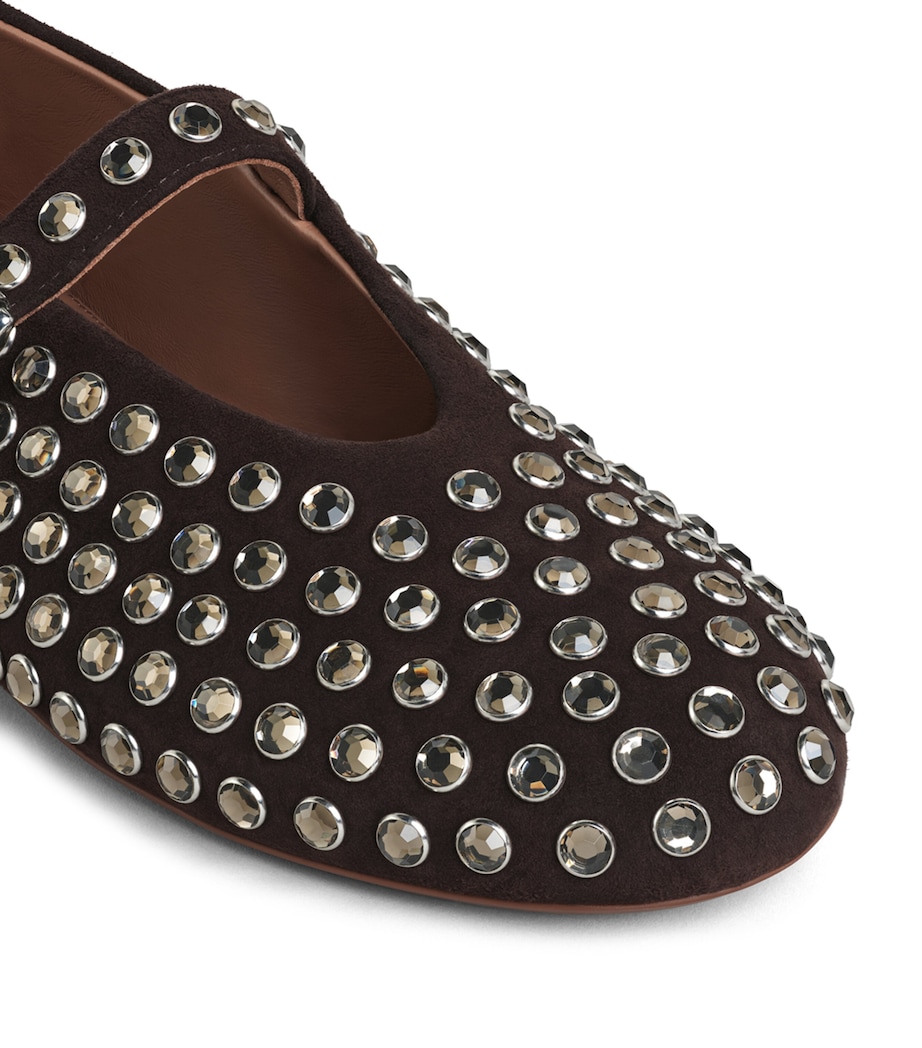 Suede Embellished Ballet Flats BRUN FONCE Image 4