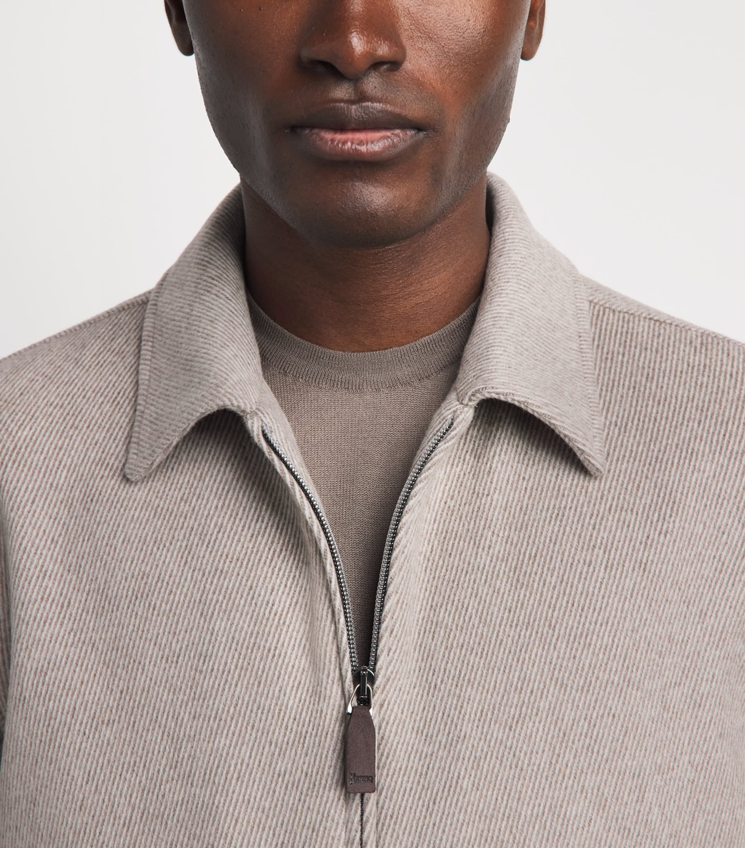 Herno Mens Wool-Cashmere Collar Bomber Jacket Taupe Image 3