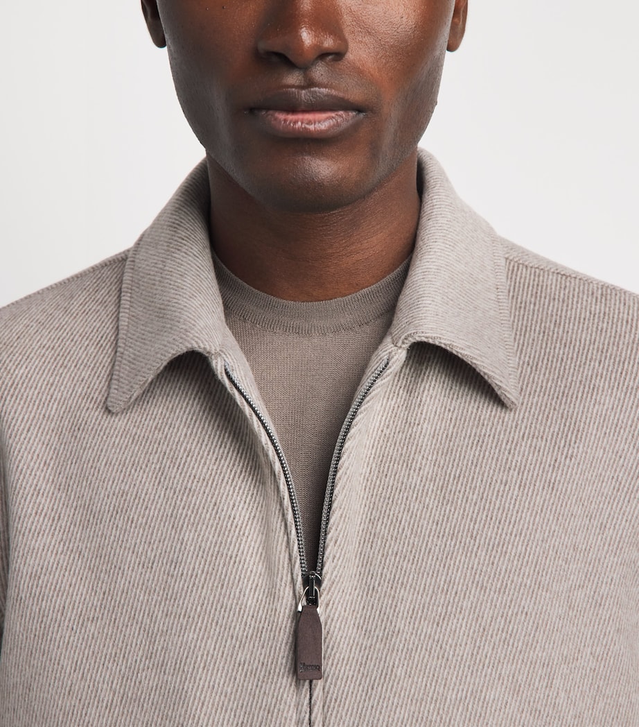 Herno Mens Wool-Cashmere Collar Bomber Jacket Taupe Image 3