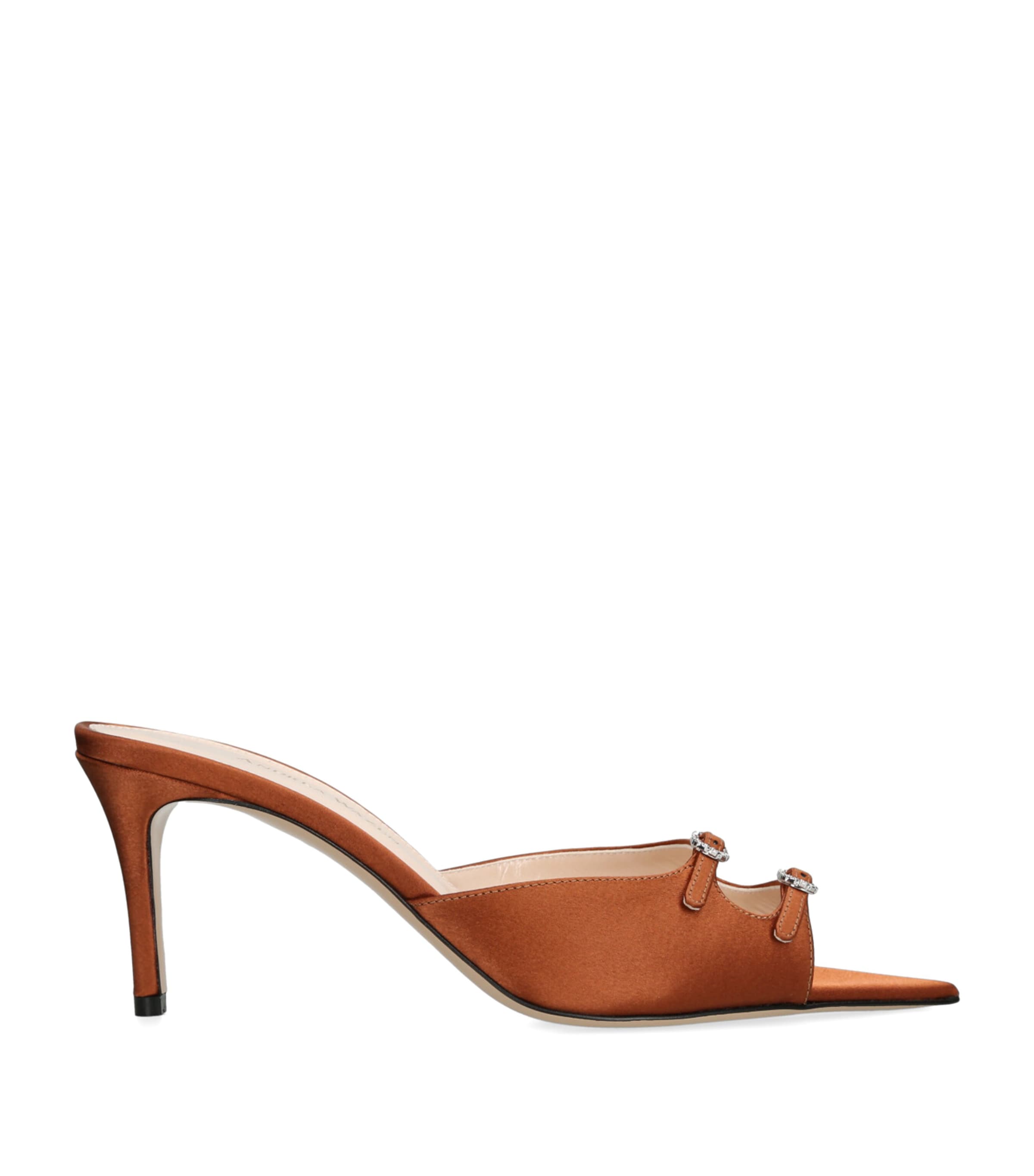 Andrea Wazen Satin Carol Heeled Mules 75 Brown Image 1