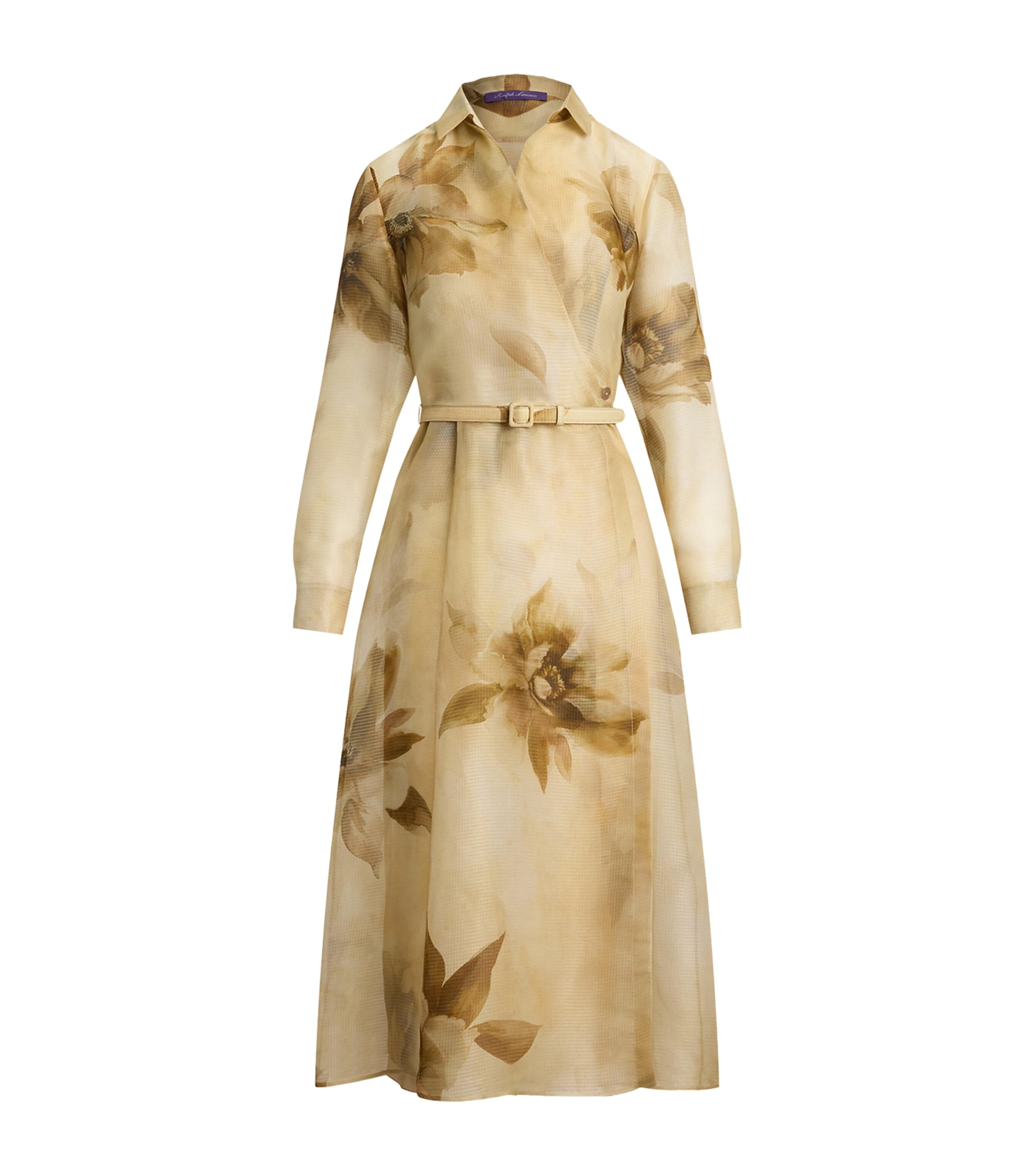 Ralph Lauren Aniyah Floral Silk Gauze Day Dress In Beige