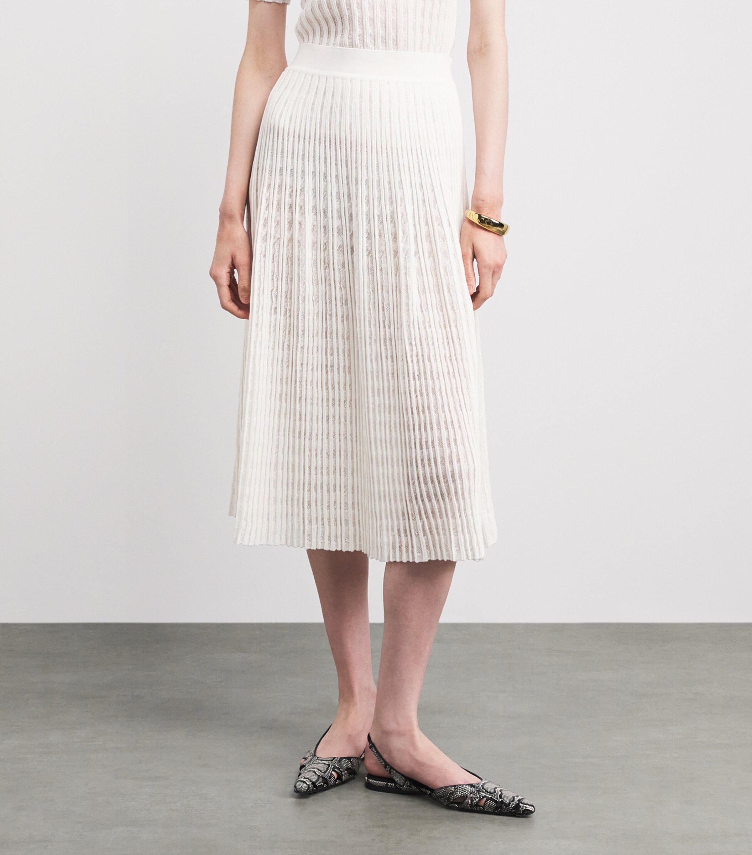 VALENTI Womens Organic Cotton-Blend Pleated Midi Skirt White Image 4