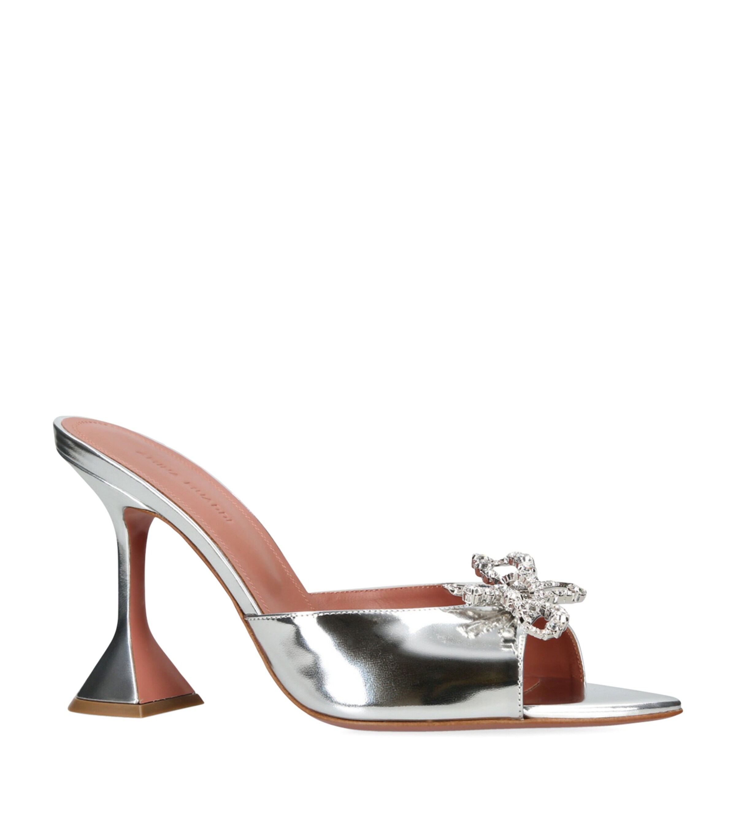 Amina Muaddi Leather Embellished Rosie Mules 95 Silver Image 3