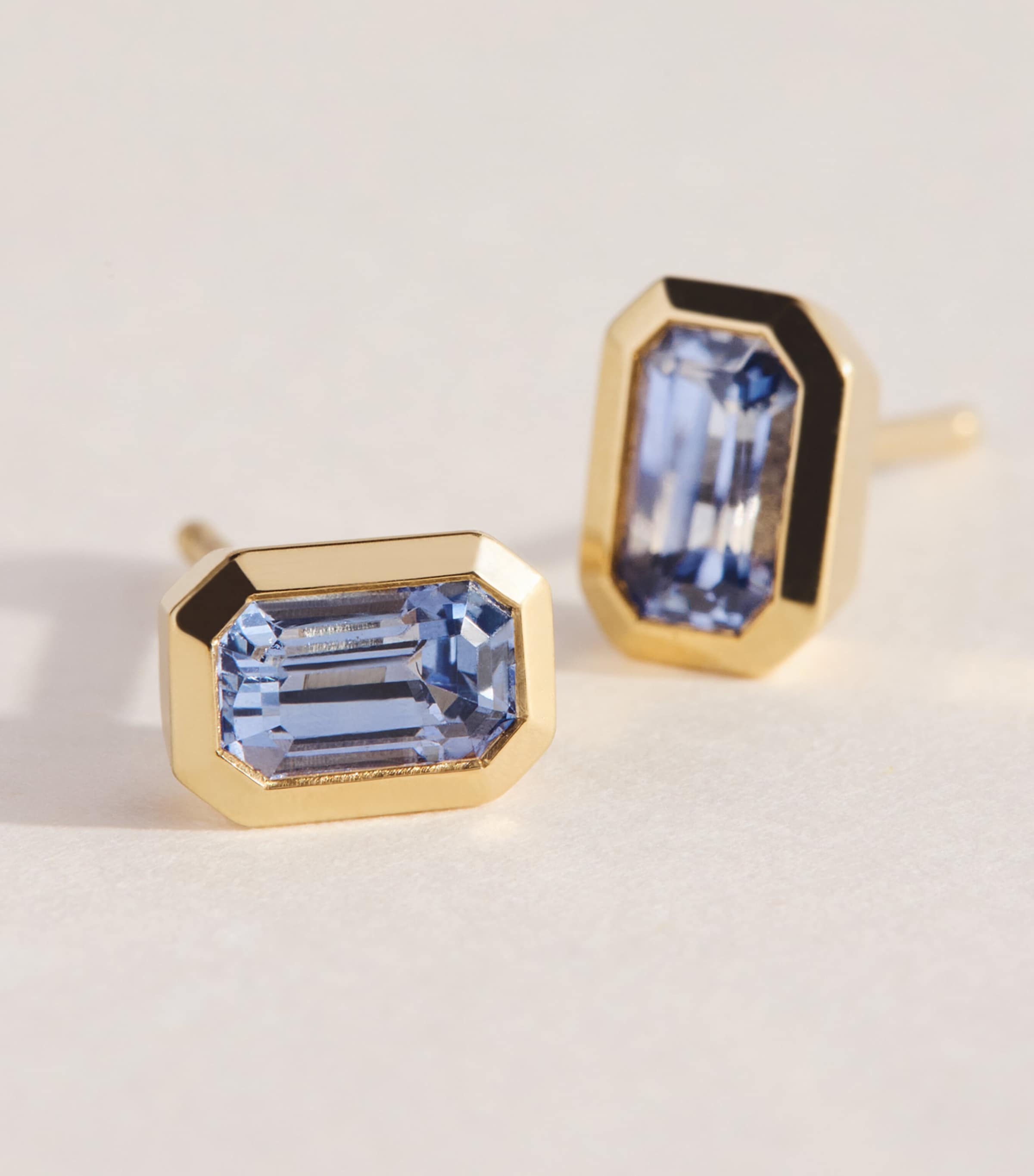Azlee Small Yellow Gold and Sapphire Stud Earrings Yellow Gold Image 5
