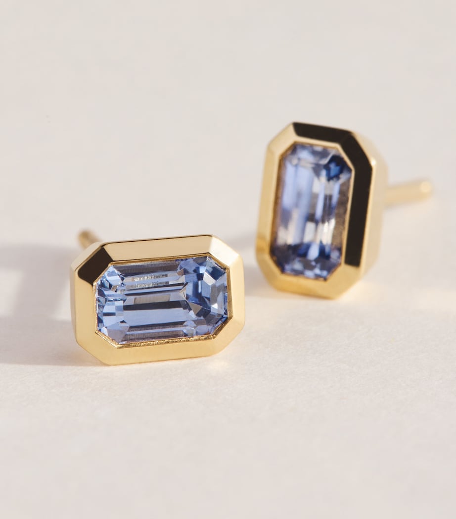 Azlee Small Yellow Gold and Sapphire Stud Earrings Yellow Gold Image 5