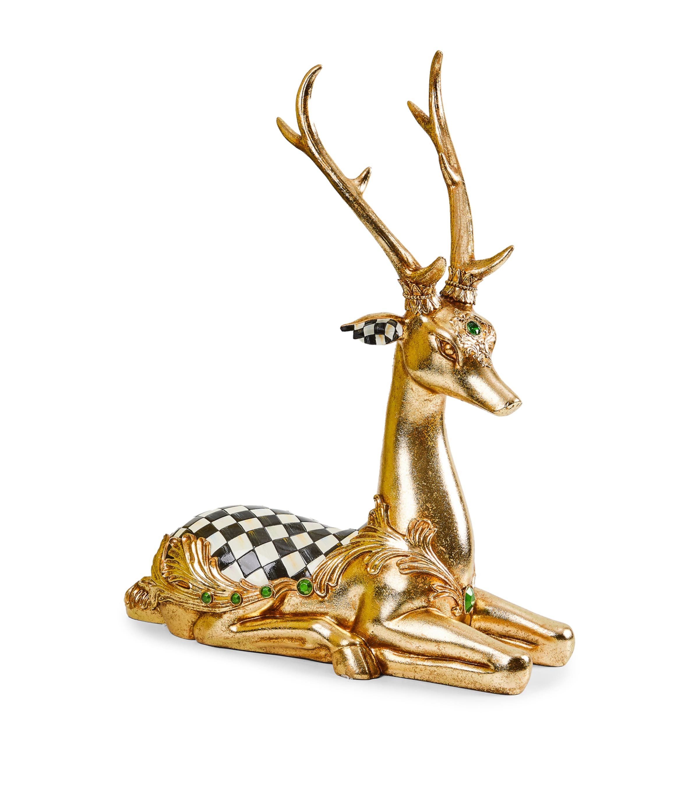 Mackenzie-childs Emerald Luxe Resting Deer Ornament In Green