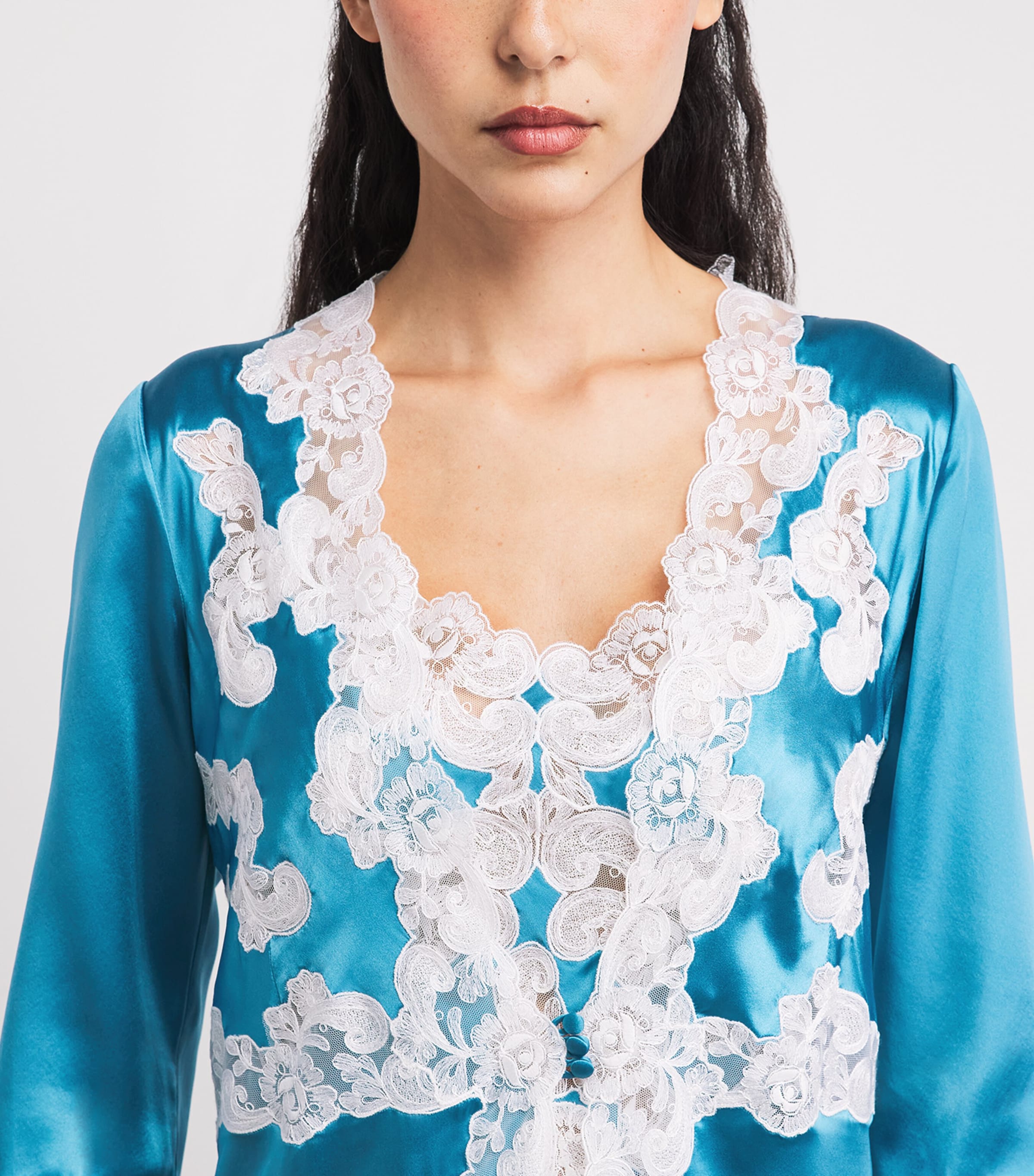 Loretta Caponi Womens Silk Viva Robe Turqouise Image 3