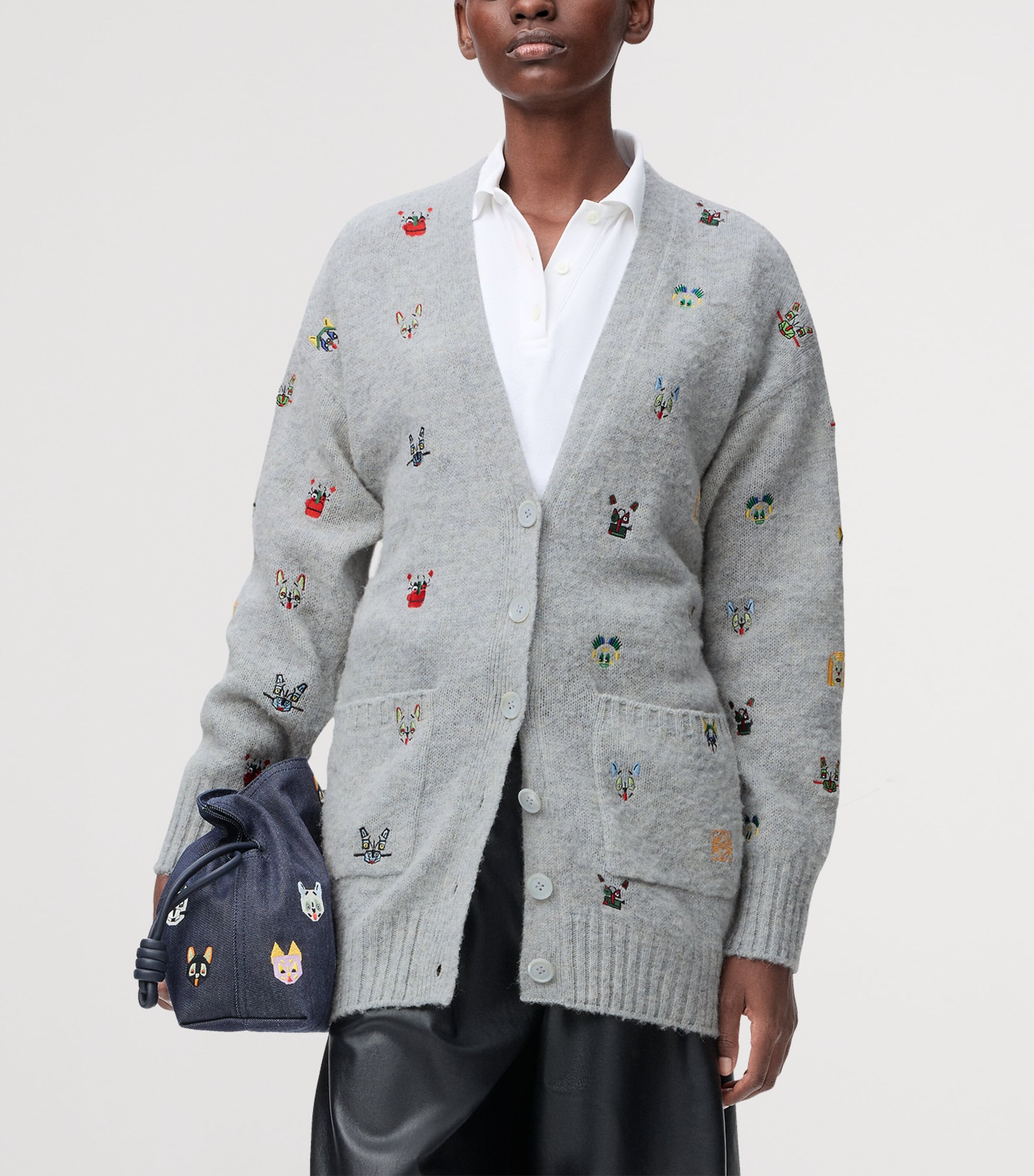 x Louis Wain Wool-Blend Belted Cardigan GREY/MULTICOLOR Image 3