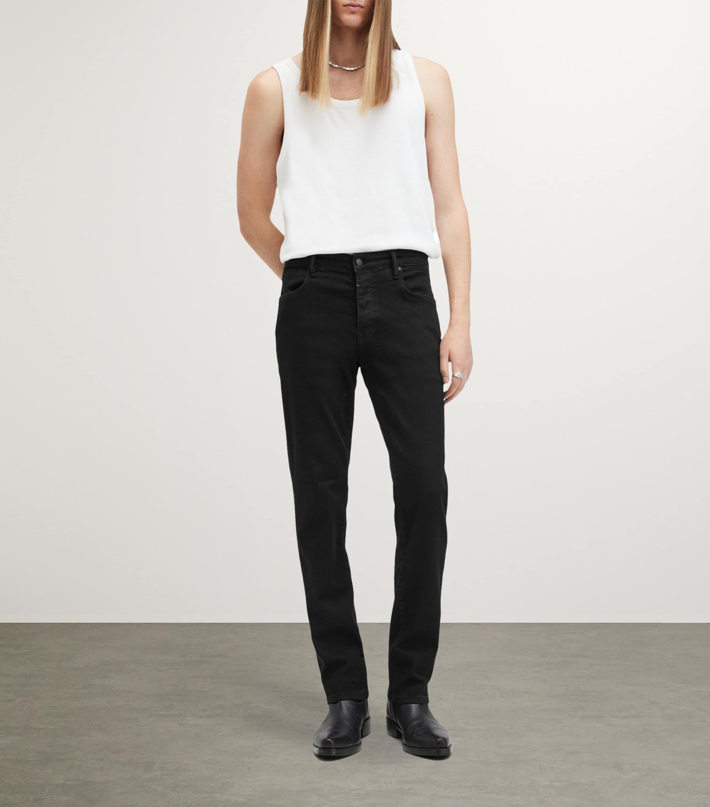 AllSaints Mens Sid Slim Jeans Jet Black Image 2