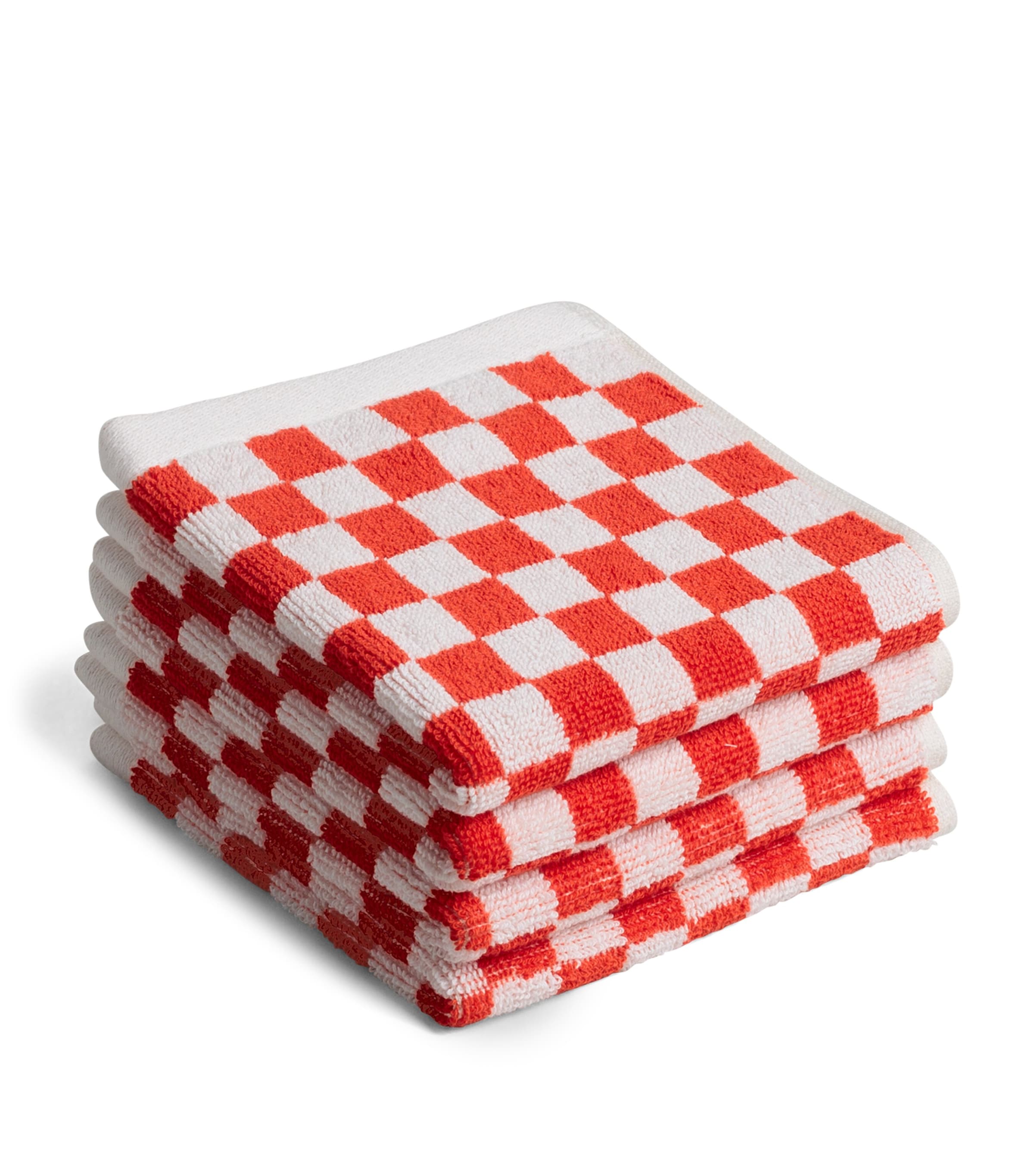 Set of 4 Organic Cotton Check Quill Facecloths (30cm x 30cm) PALOMA SUN & ECRU Image 1