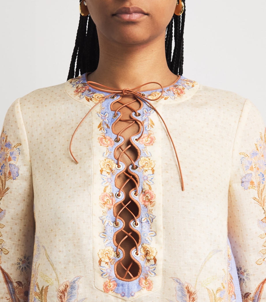 Zimmermann Womens Linen Indra Mini Tunic Dress Biscuit Scarf Floral Image 5