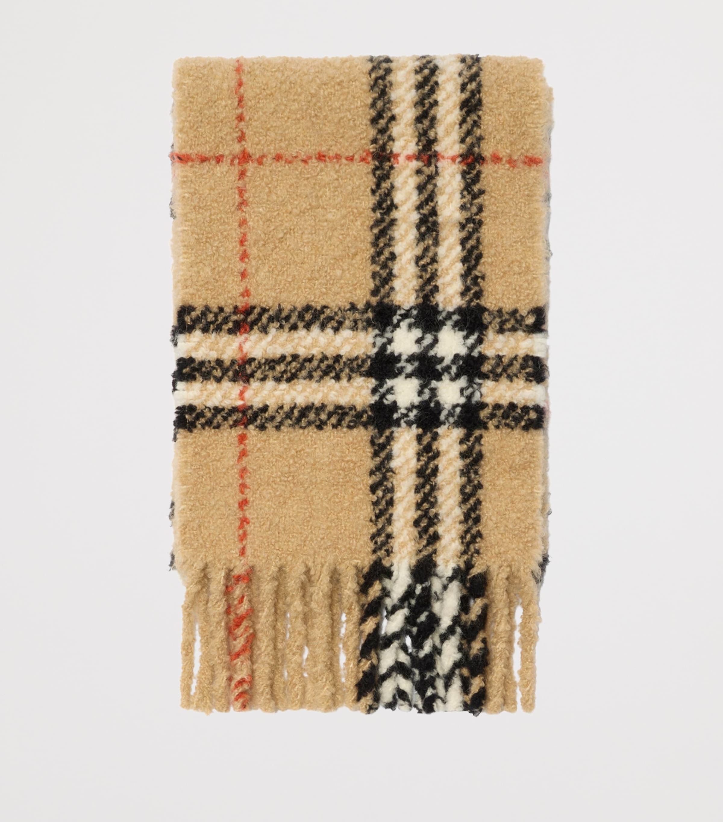 Burberry Alpaca-Wool Bouclé Check Scarf Sand Image 3