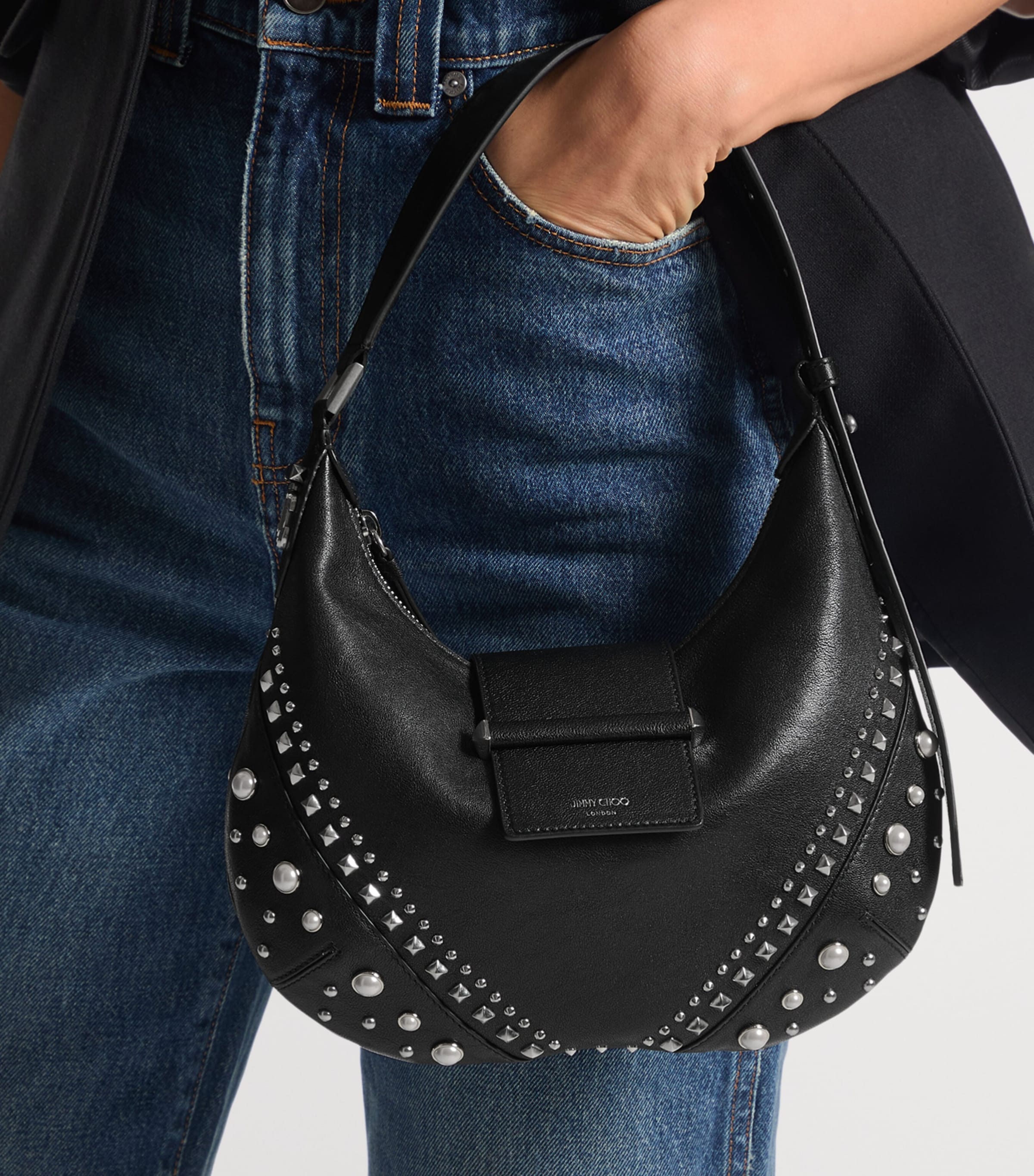 Small Studded Leather Bar Shoulder Bag BLACK/IVORY/ANTIQUE Image 2