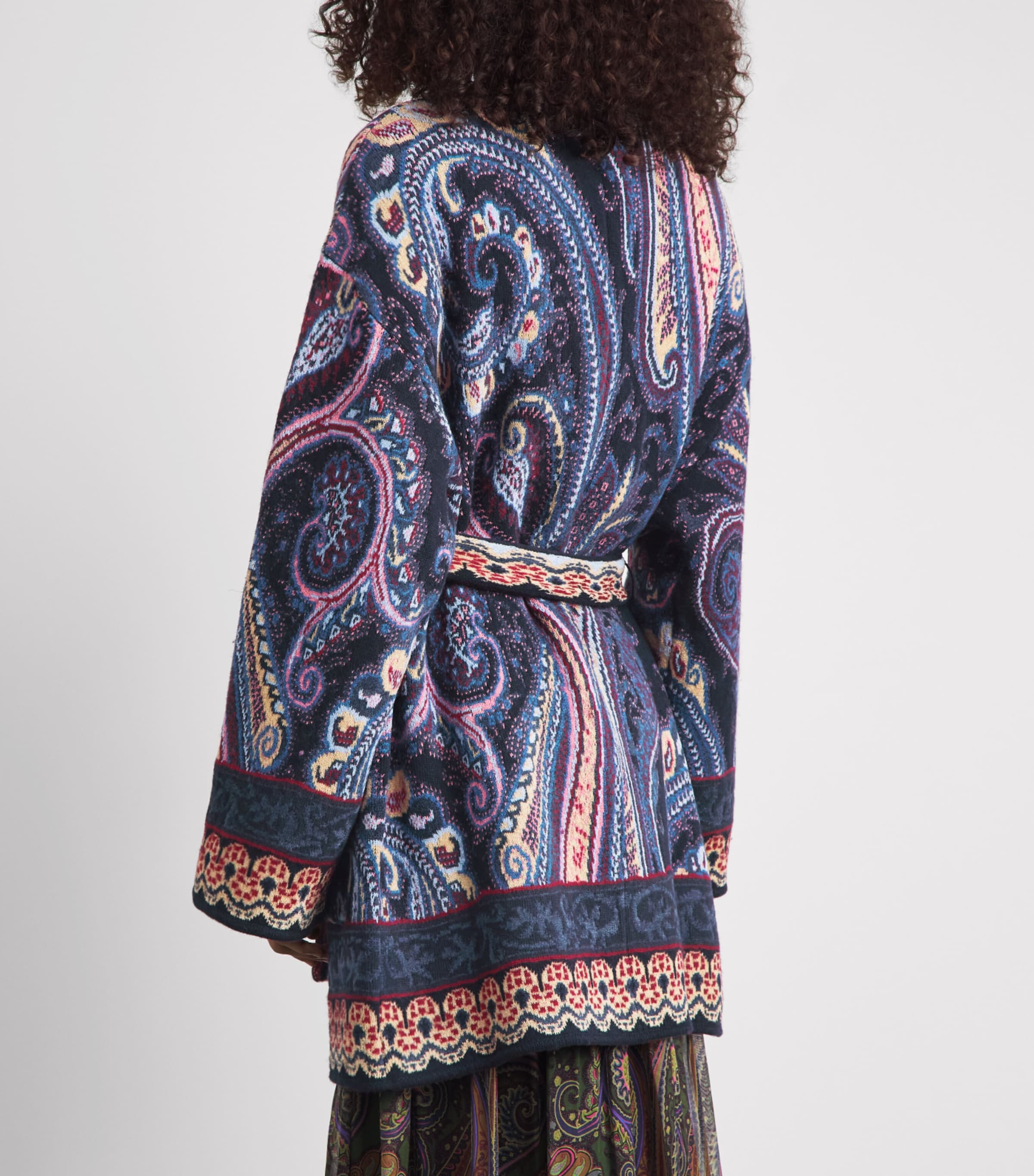 Etro Womens Paisley Waist-Belt Cardigan Blue Image 5