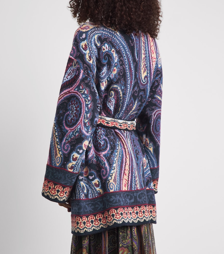 Etro Womens Paisley Waist-Belt Cardigan Blue Image 5