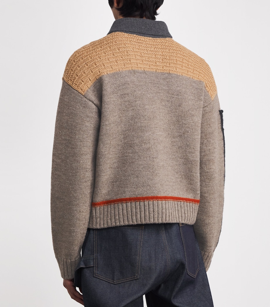 Wool Jacquard House Polo Sweater BEIGE MELANGE 133 Image 4