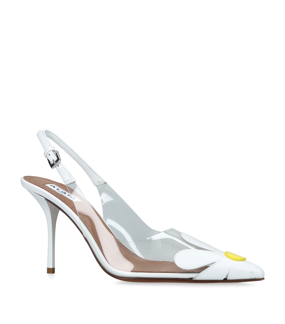 Alaïa Leather-PVC Bloom Slingback Pumps 90 White Image 3