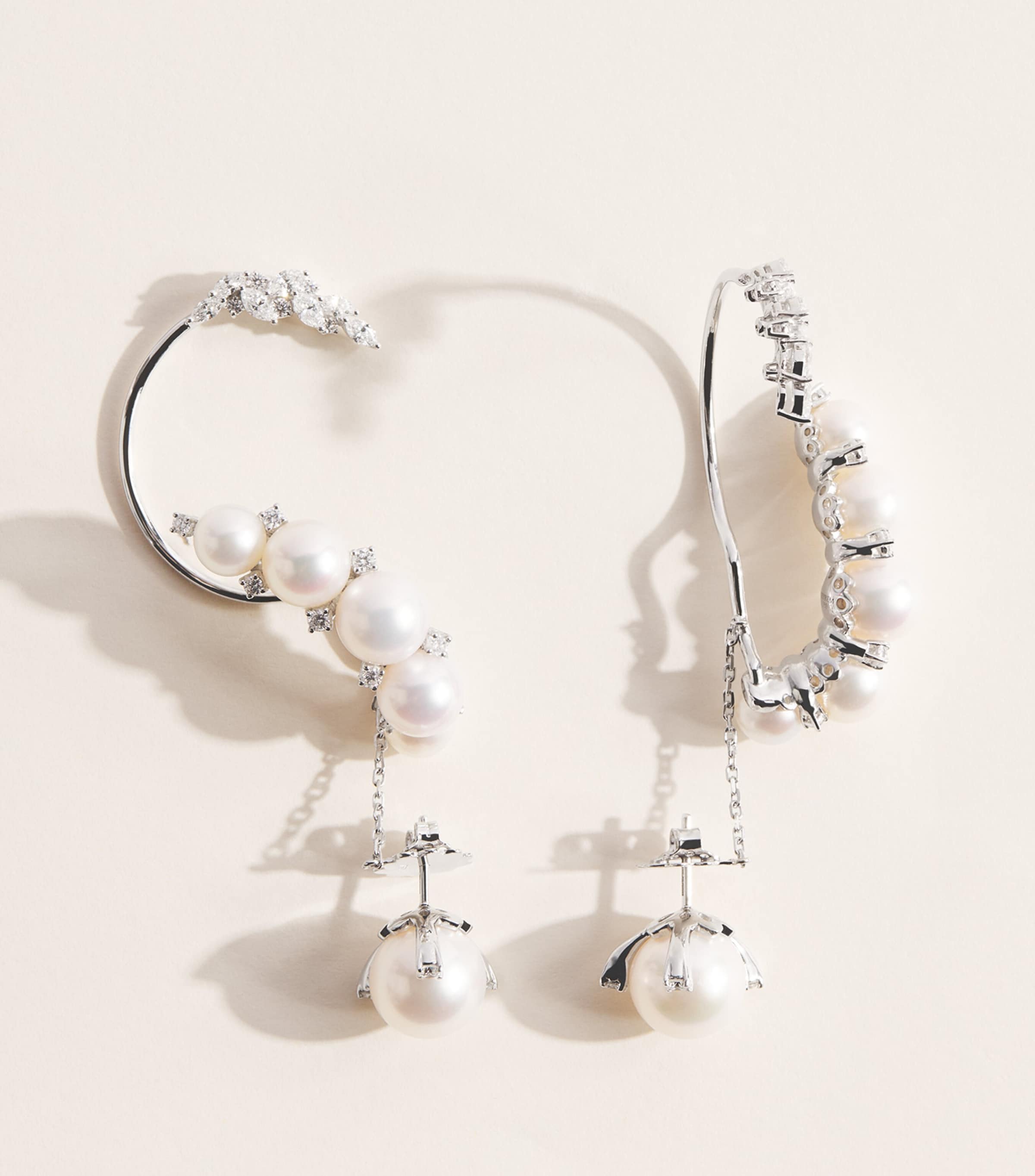 Yeprem White Gold and Diamond Pearlescent Clip Earrings White Gold Image 3