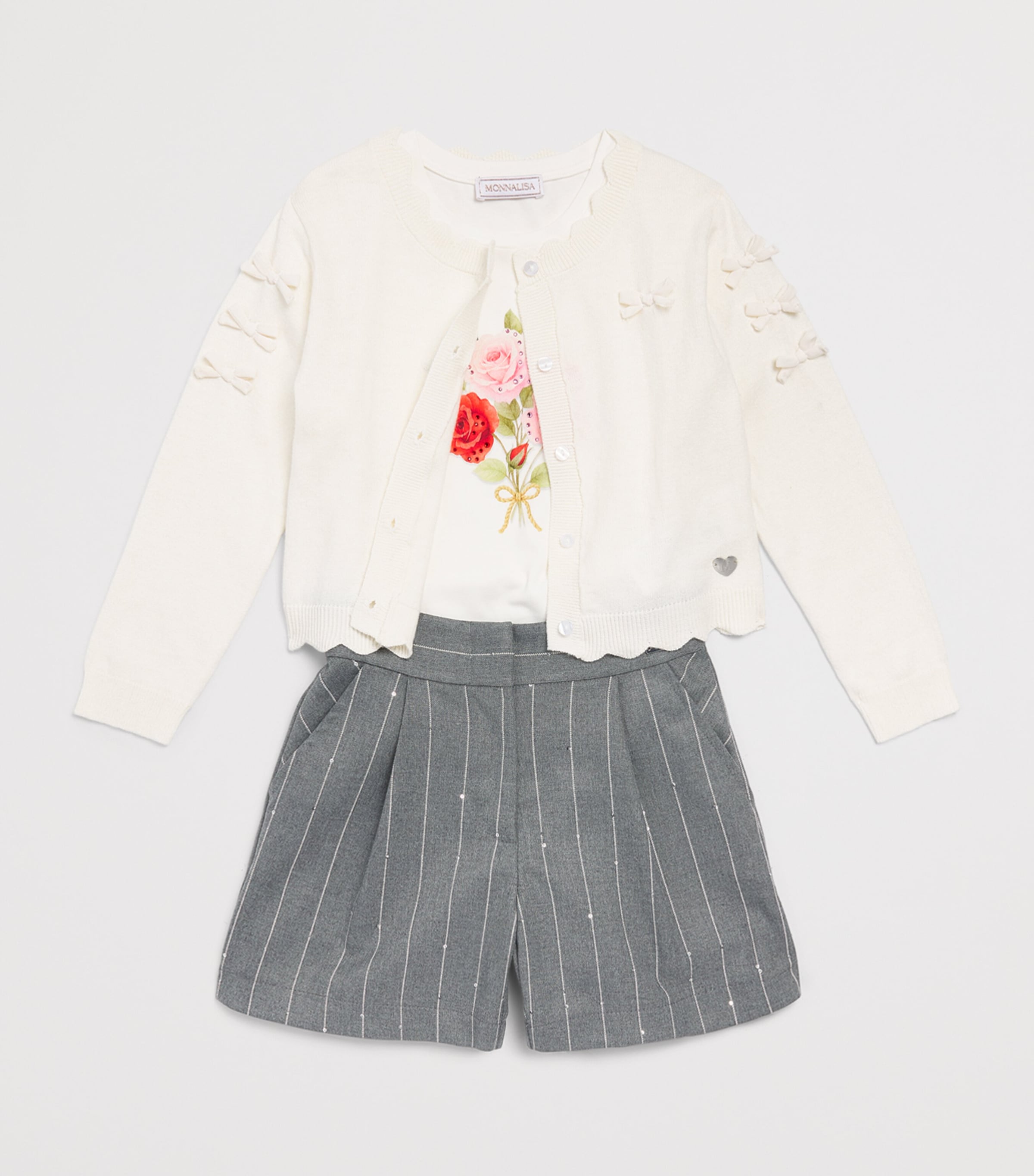 Monnalisa Cotton-Wool Bow Cardigan (6 Months-6 Years) Panna Image 3