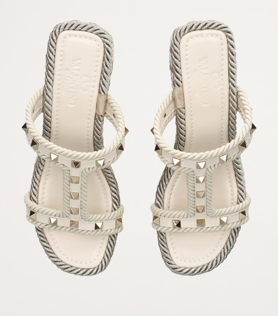 Valentino Garavani Leather Rockstud Wedge Sandals 90 Bone Image 6