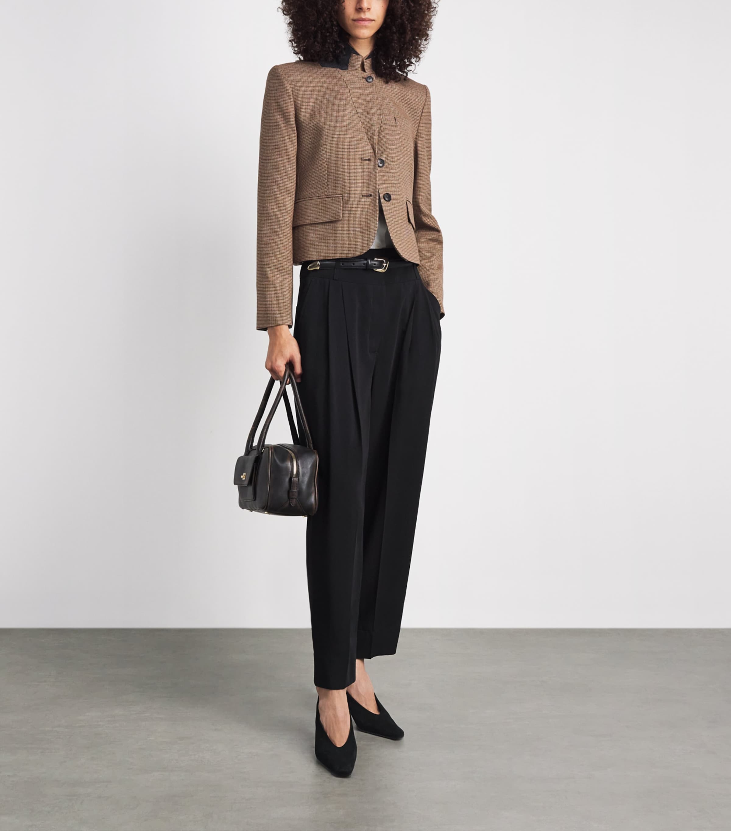ME+EM Womens Slim Cropped Blazer Pecan Brown Multi Image 2