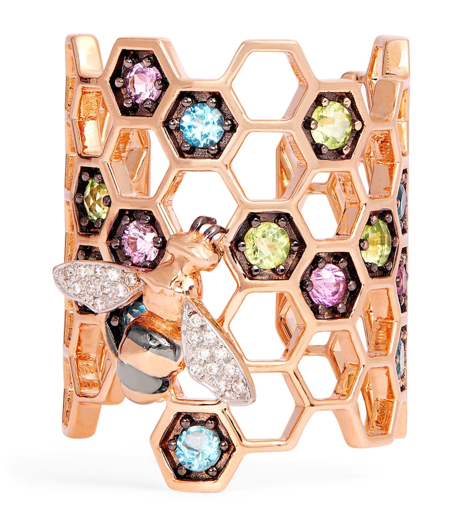 Yellow Gold, Diamond and Mixed Stone Honeycomb Ring (Size 54) ROSE GOLD Image 1