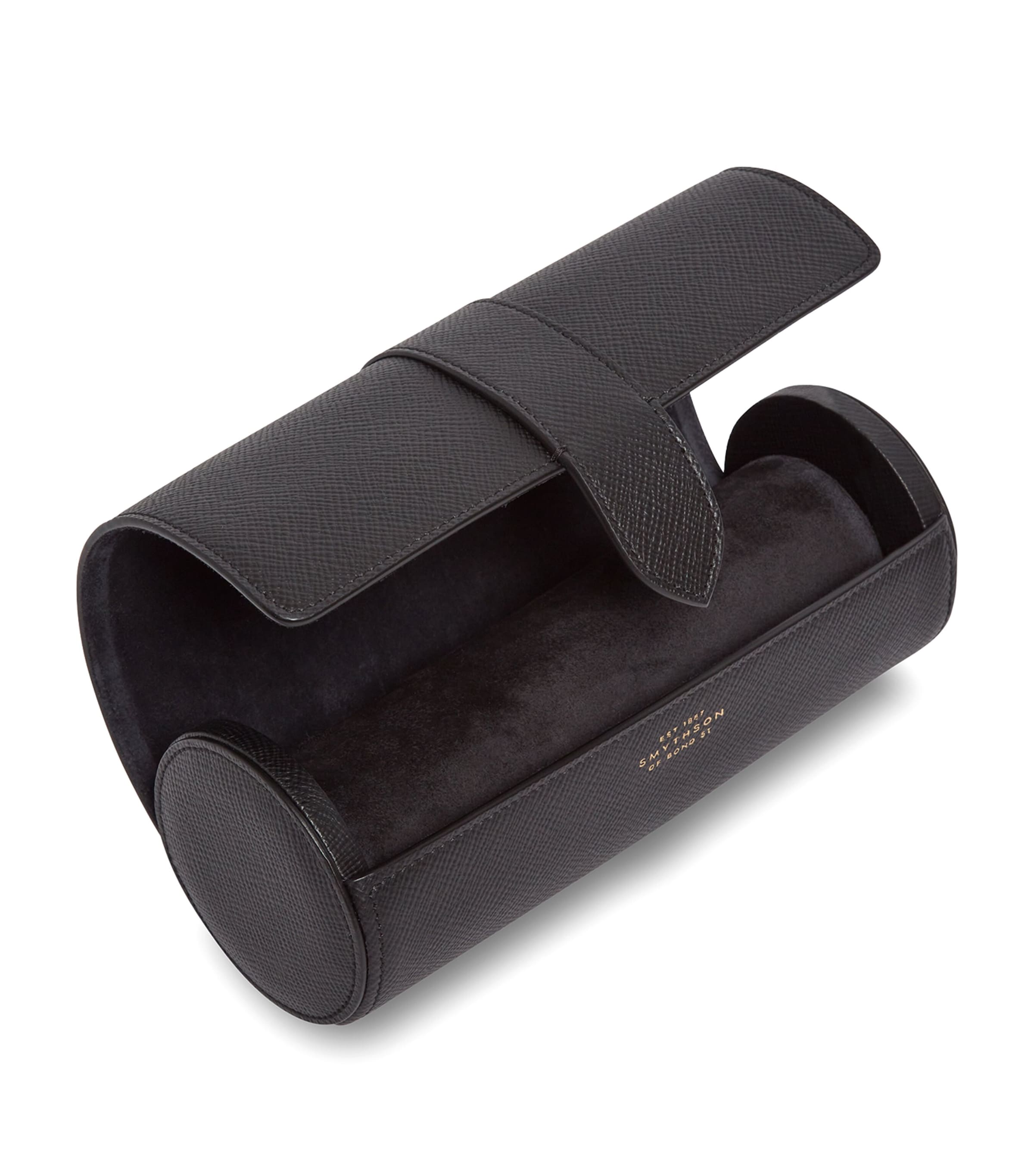 Smythson Panama Leather Watch Roll Black Image 3