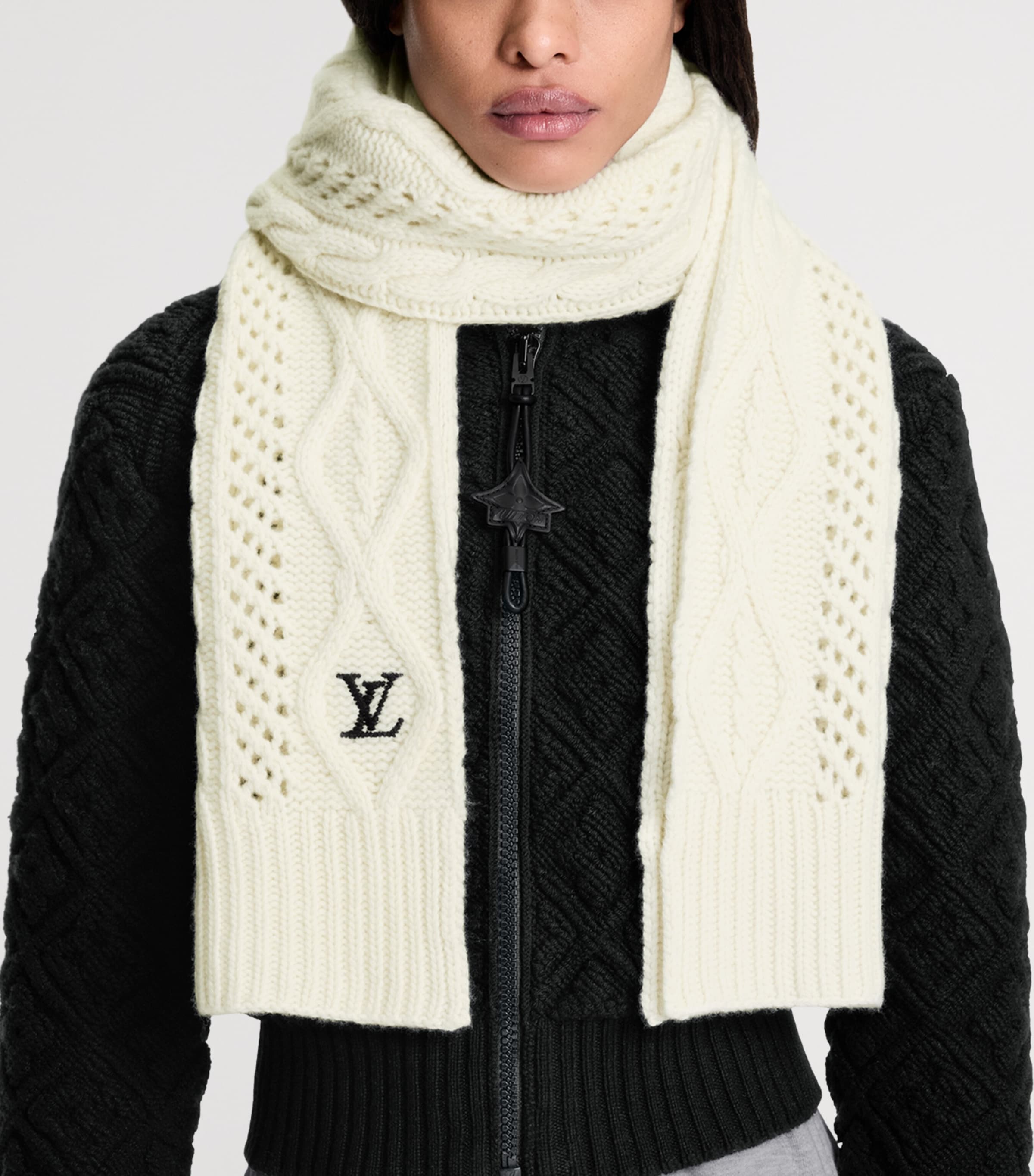 Wool LV Holiday Scarf CREAM Image 4