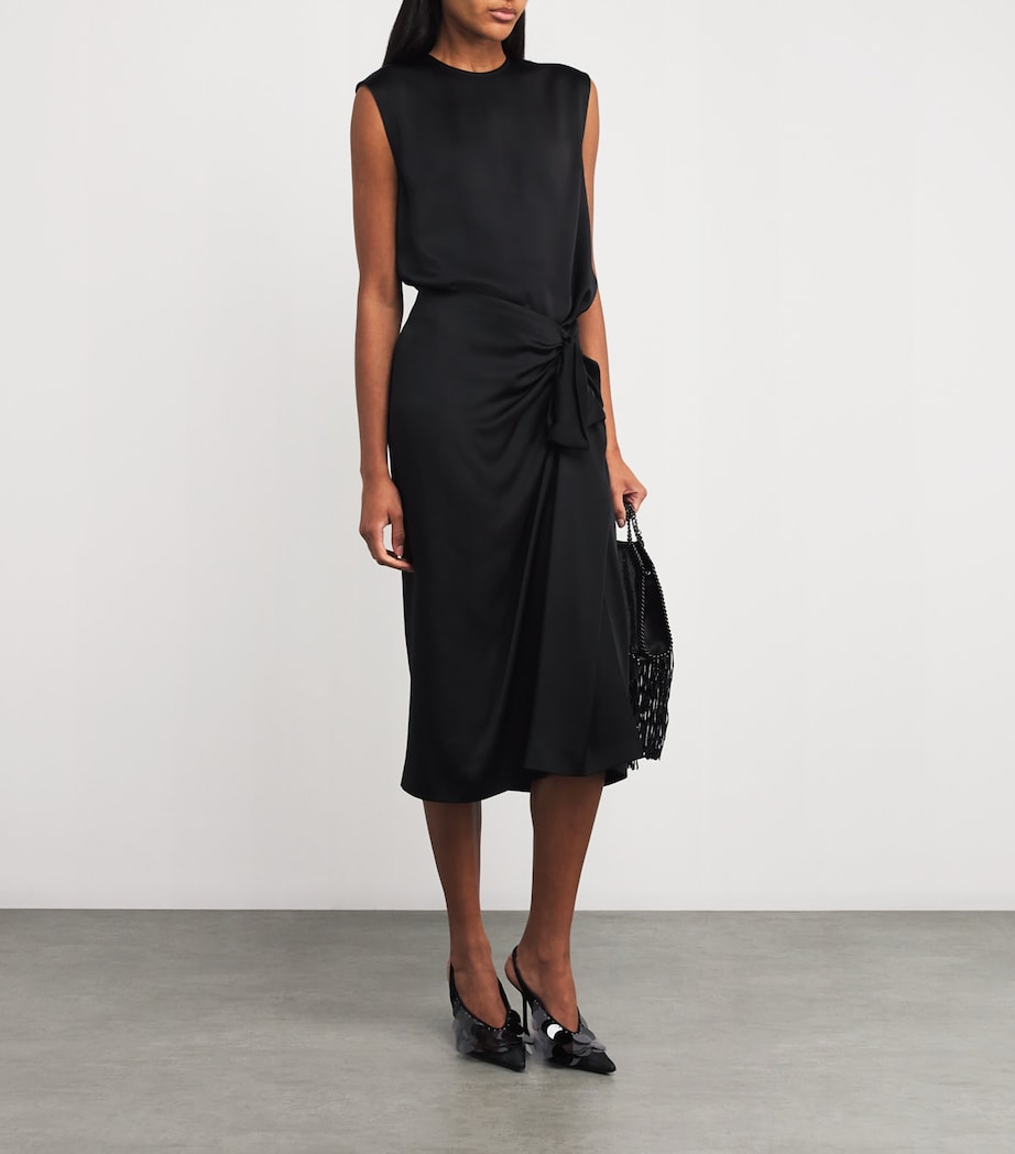 Satin Gathered Midi Skirt 1000 BLACK Image 2