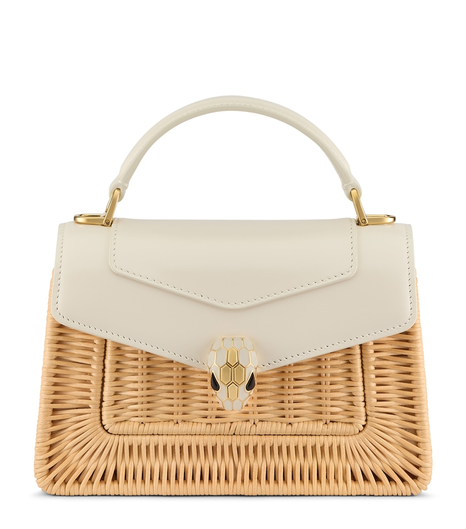 Bvlgari Mini Rattan-Leather Serpenti Forever Top-Handle Bag White Image 1