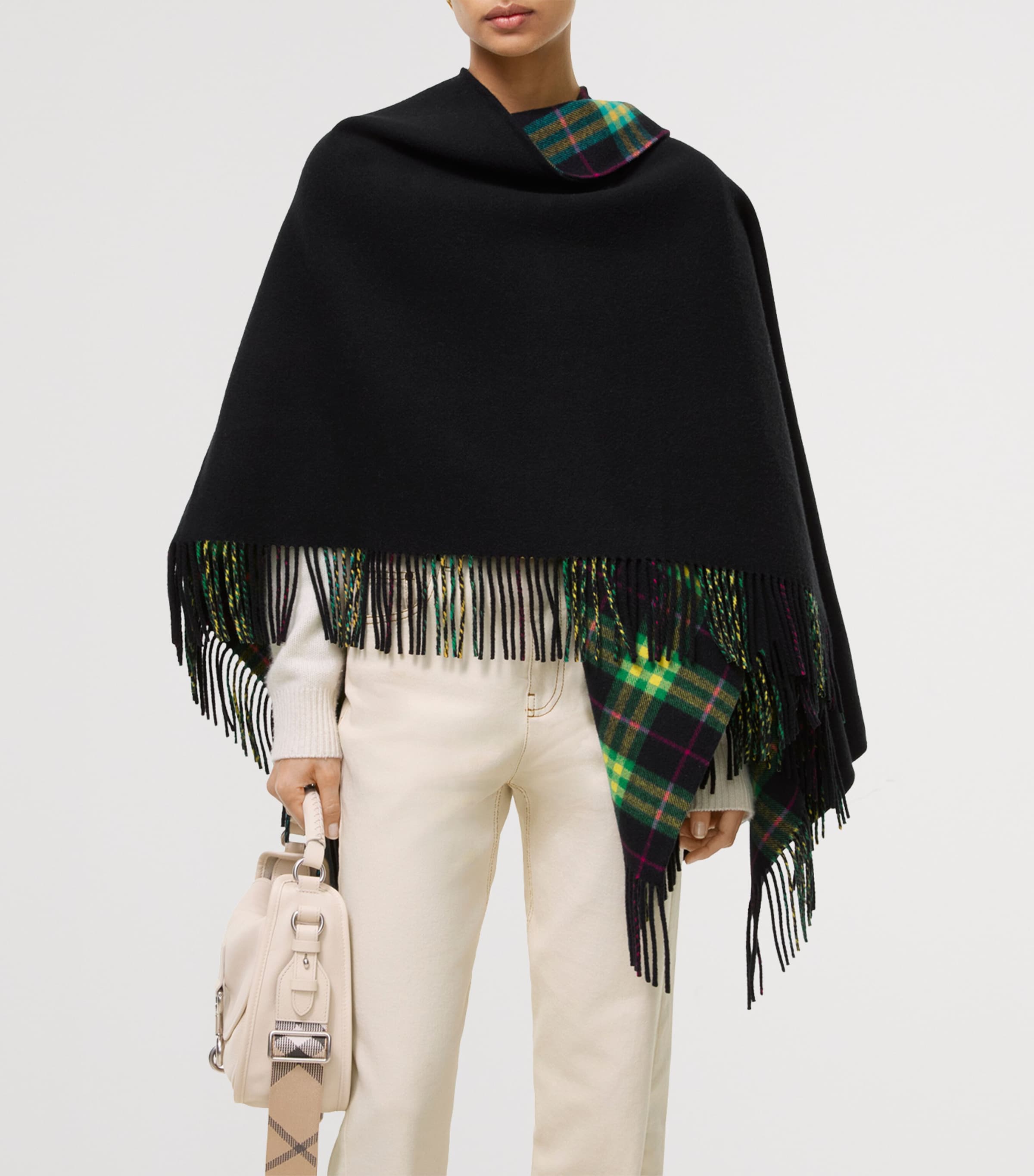 Burberry Wool Fringe Blanket Cape Green Image 2