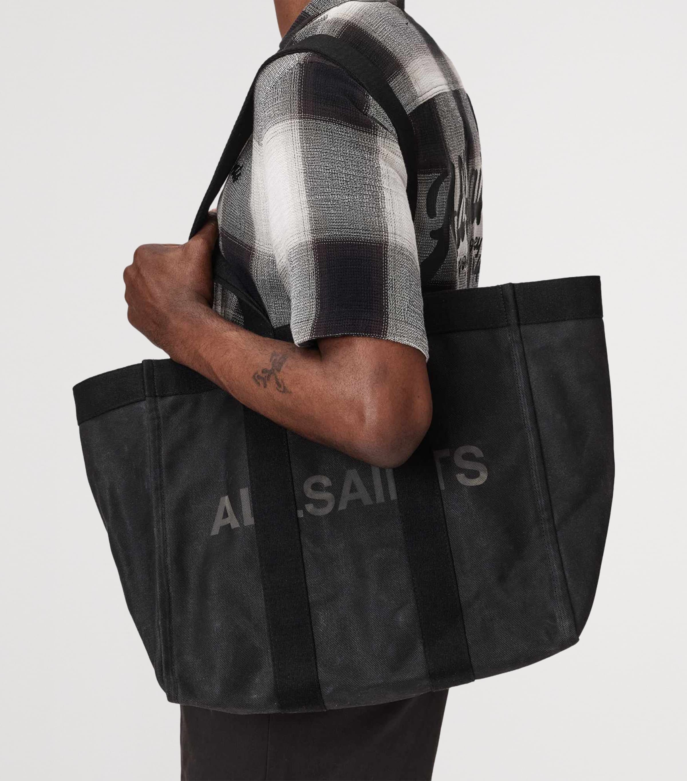 AllSaints Organic Cotton Canvas Layo Tote Bag Washed Black Image 2