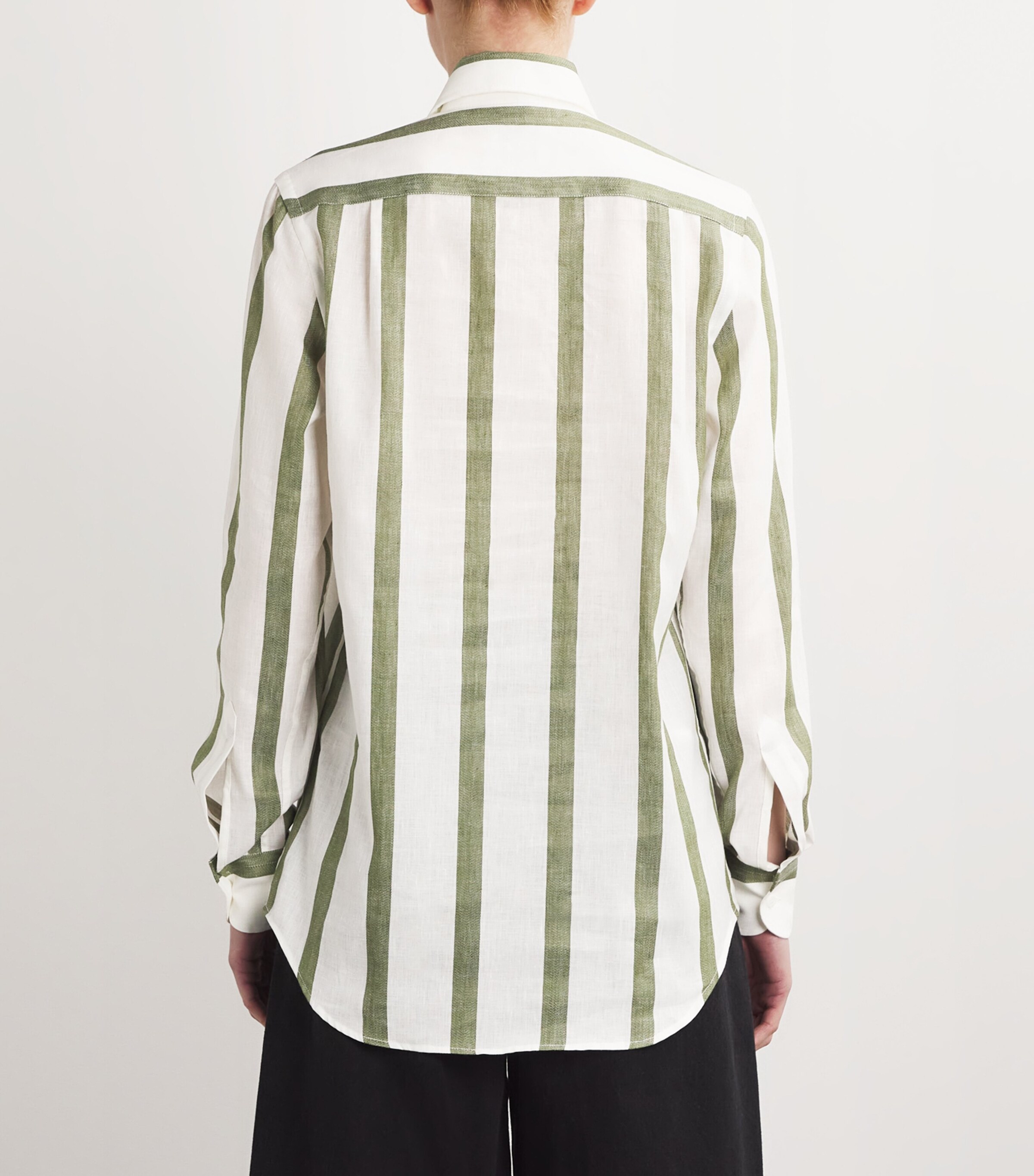 With Nothing Underneath Womens Cotton-Linen Stripe The Boyfriend Shirt Khaki Stripe Image 4