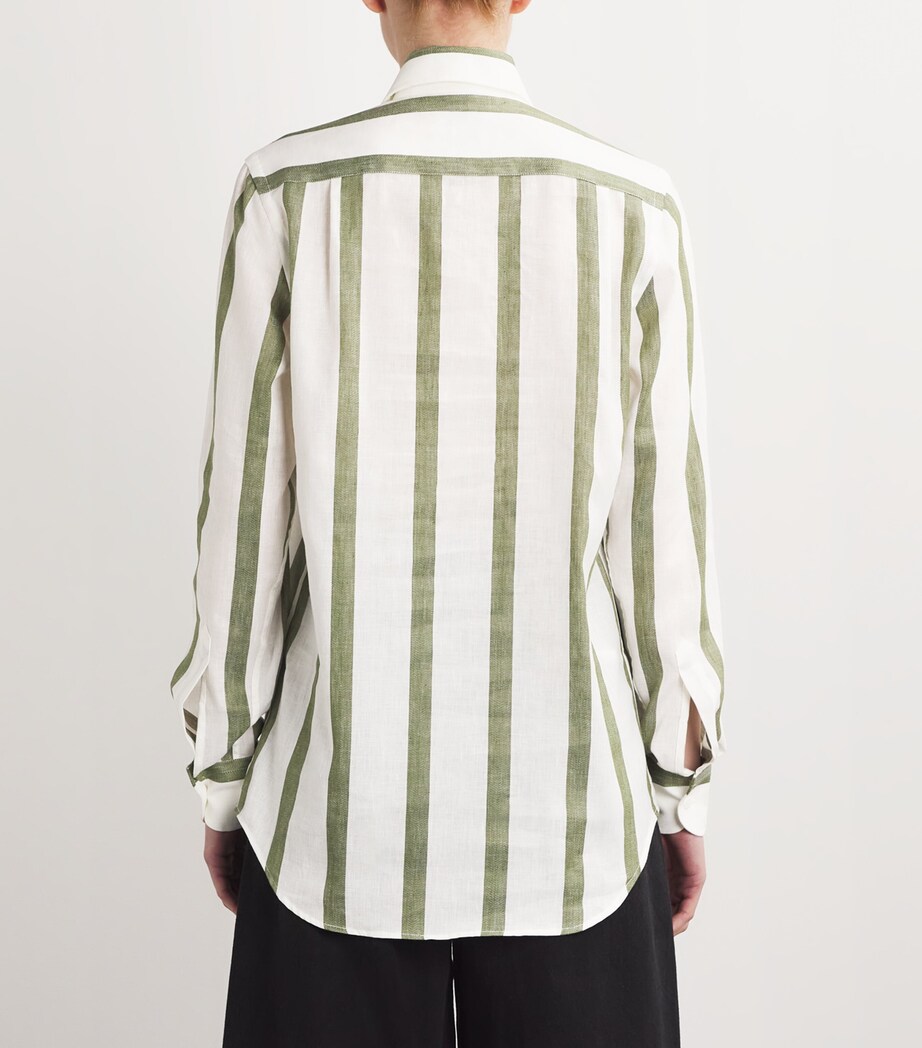 With Nothing Underneath Womens Cotton-Linen Stripe The Boyfriend Shirt Khaki Stripe Image 4