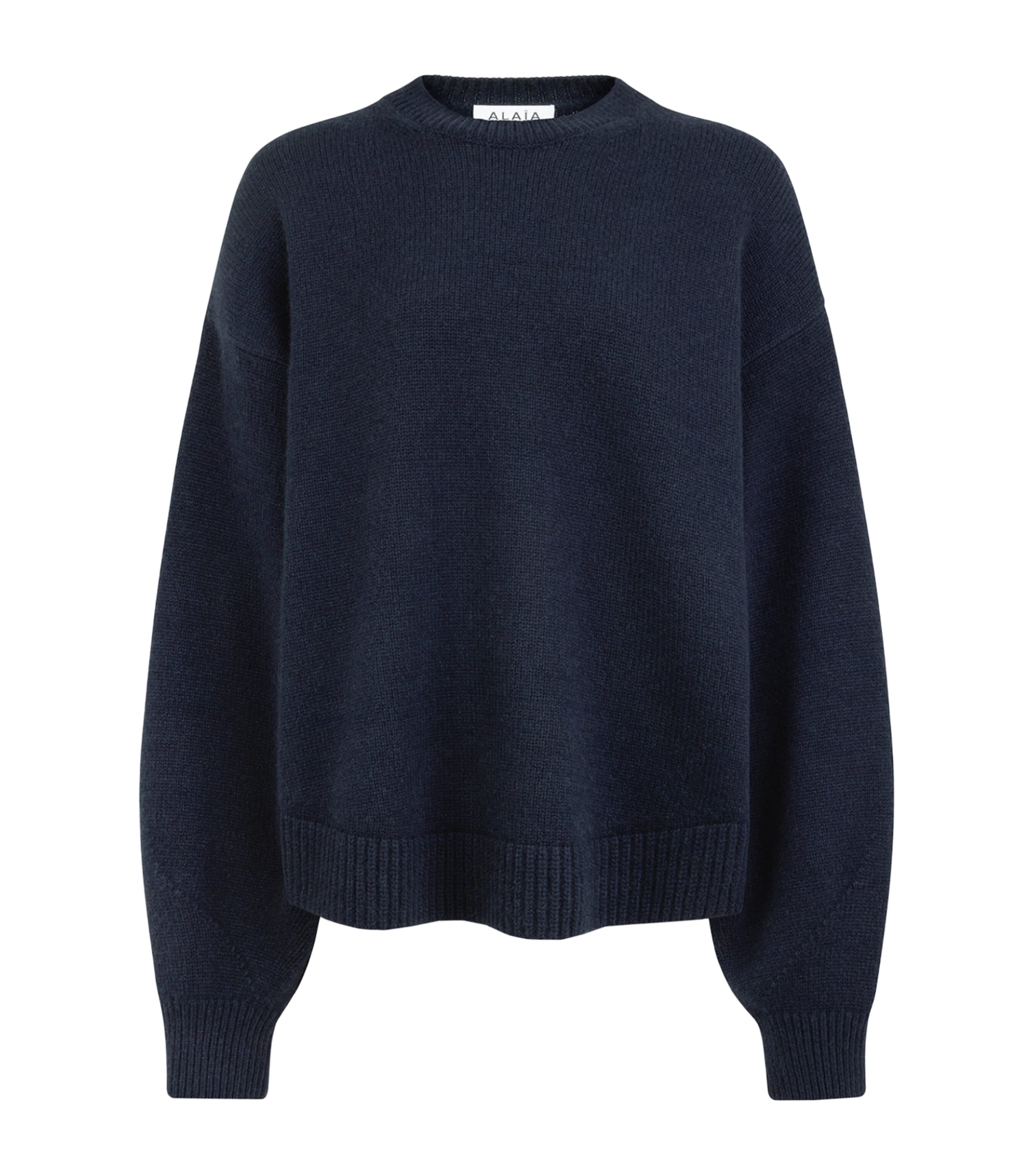 Alaïa Cashmere-blend Crew-neck Sweater In Blue