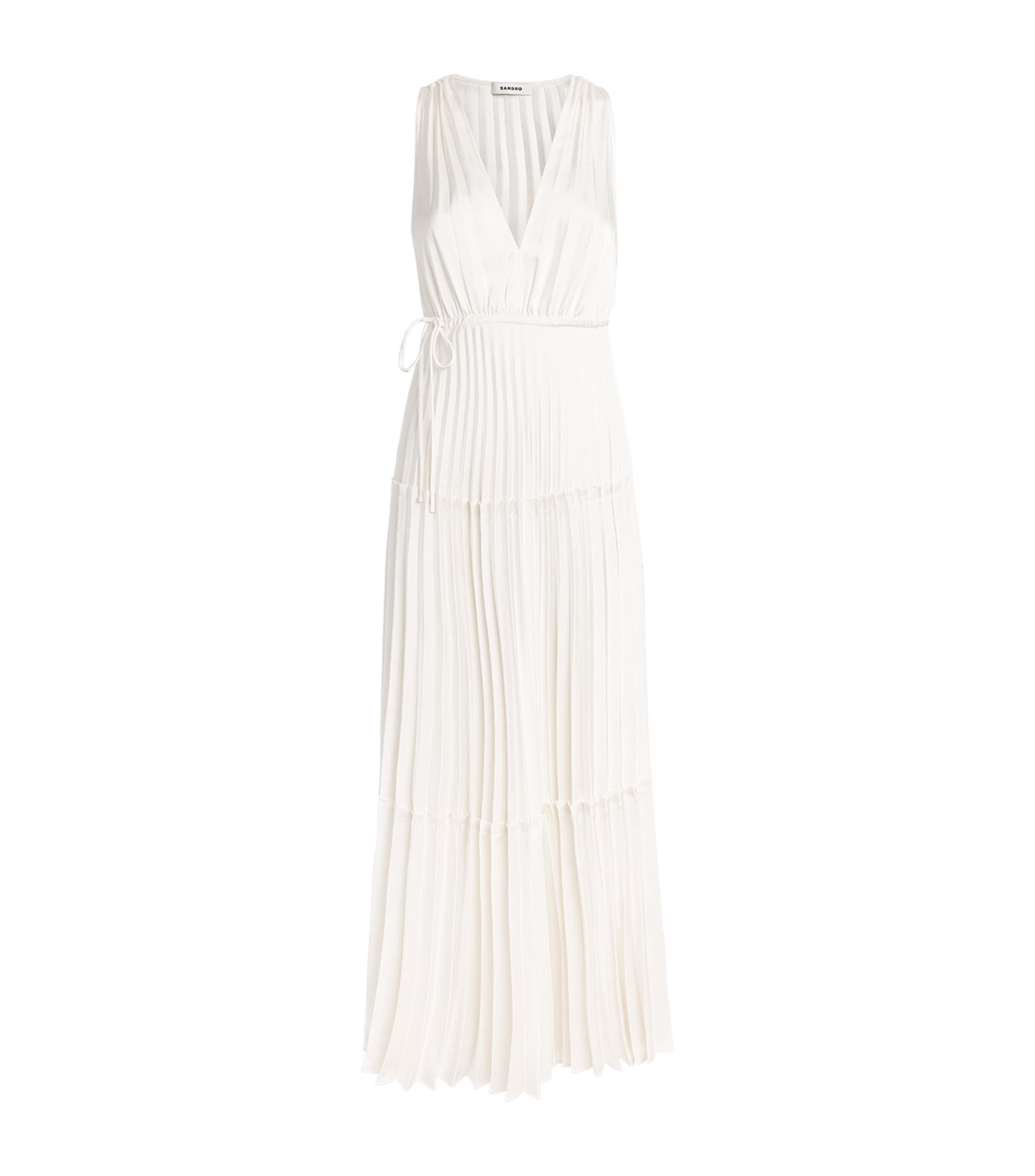 Sandro Paris Womens Pleated Maxi Dress Ecru Image 1