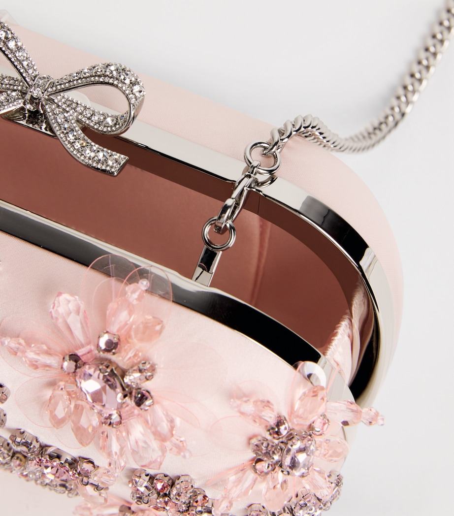 Satin Crystal-Embellished Clutch Bag PINK Image 4