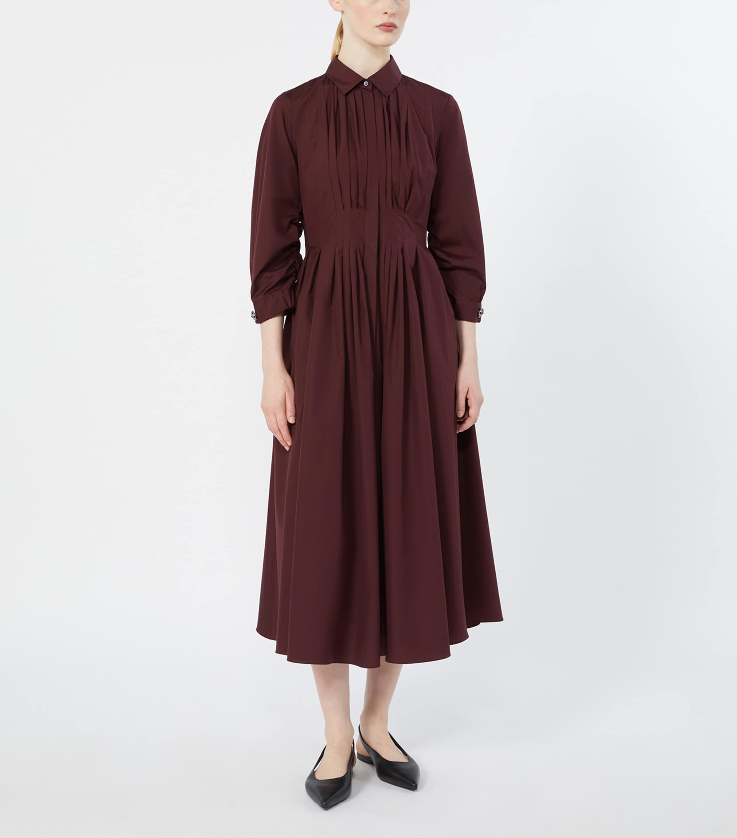 Max Mara Womens Cotton Poplin Shirt Dress Dark Red Image 3