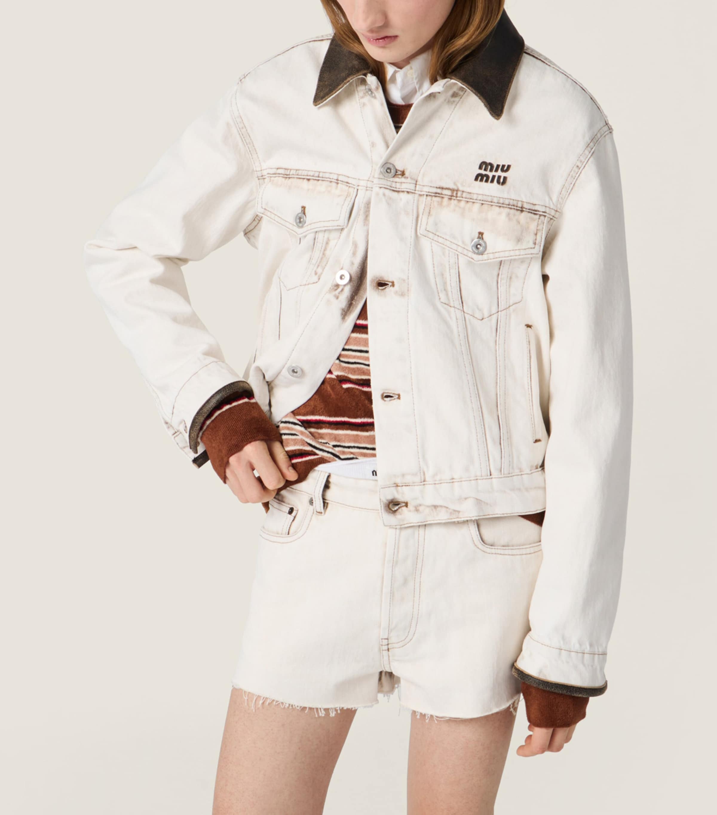 Miu Miu Womens Bleached Denim Jacket Image 4
