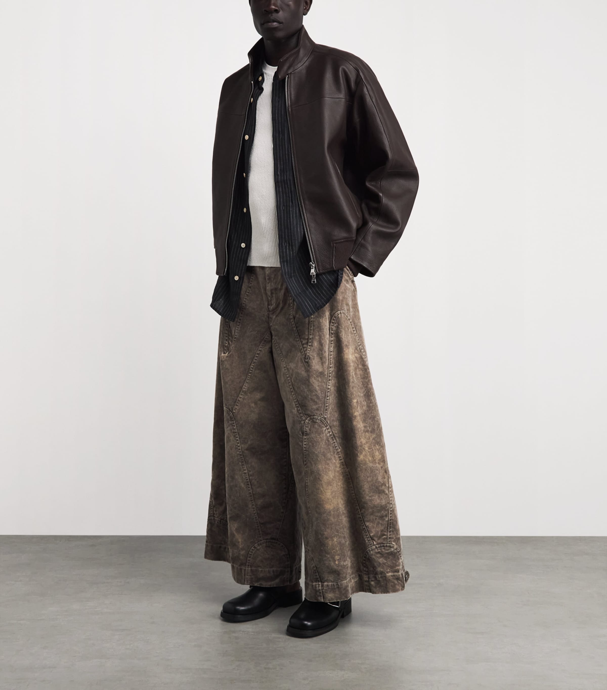 Won Hundred Mens Leather Bomber Jacket Coffee Bean Image 2