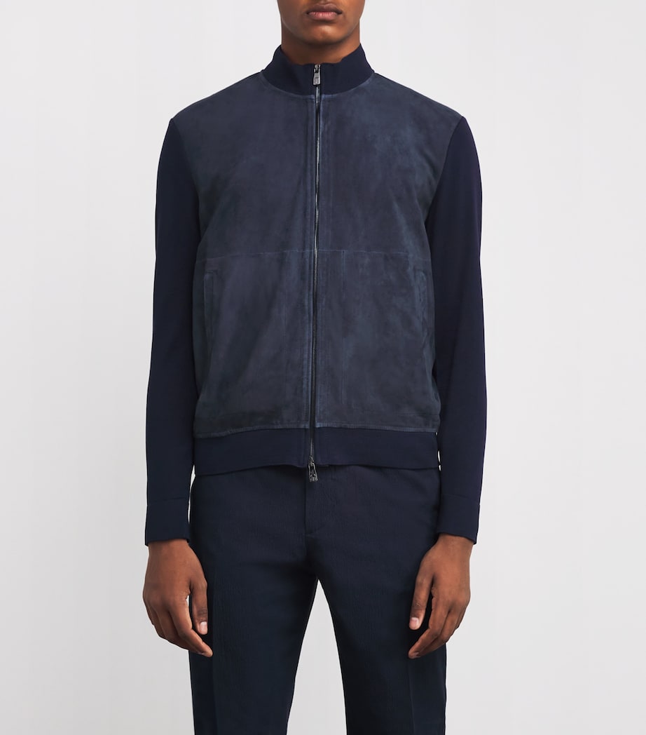 Suede-Silk Bomber Jacket 001 NAVY BLUE Image 3