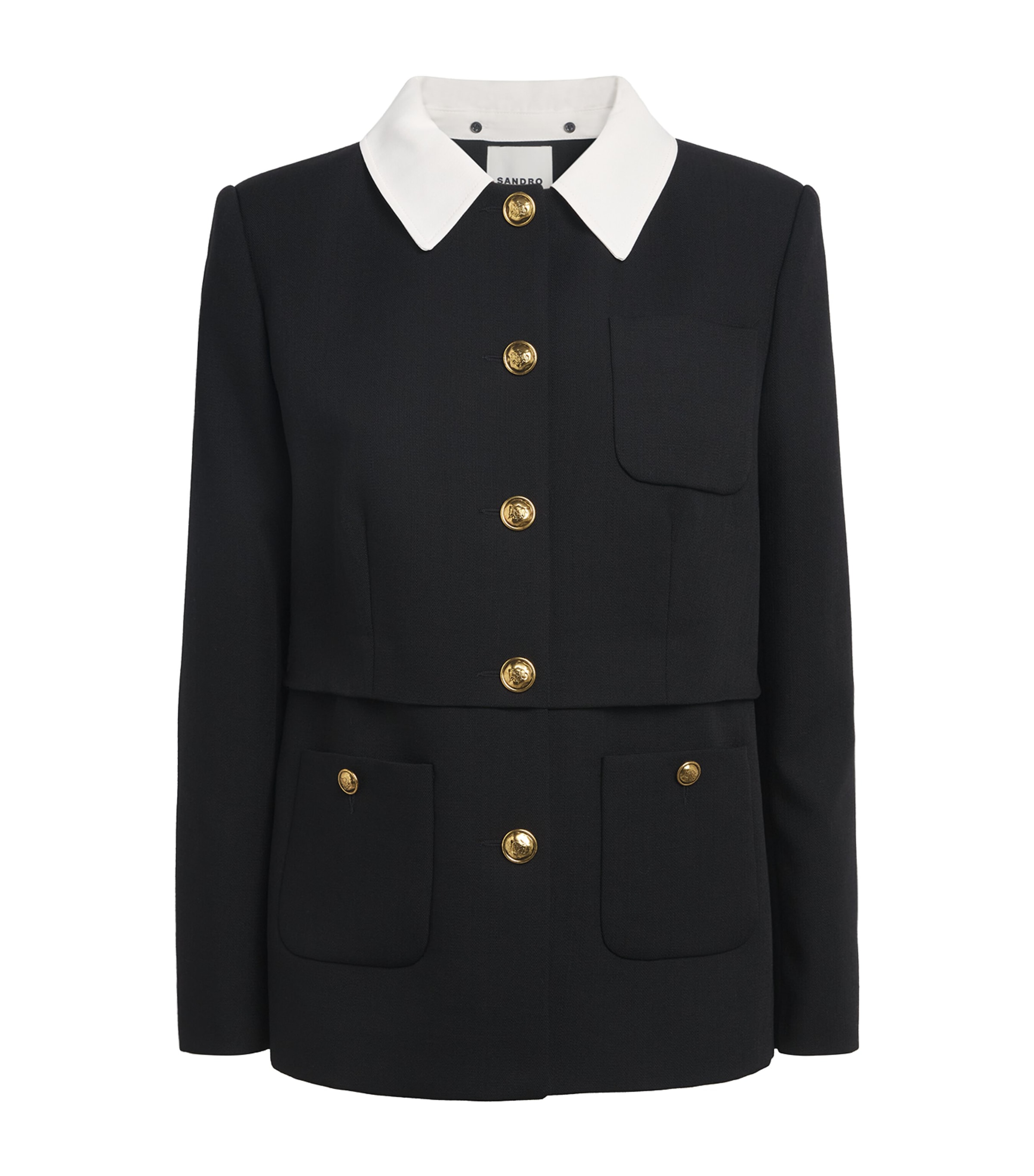 Sandro Paris Womens Wool Contrast Collar Blazer Black Image 1