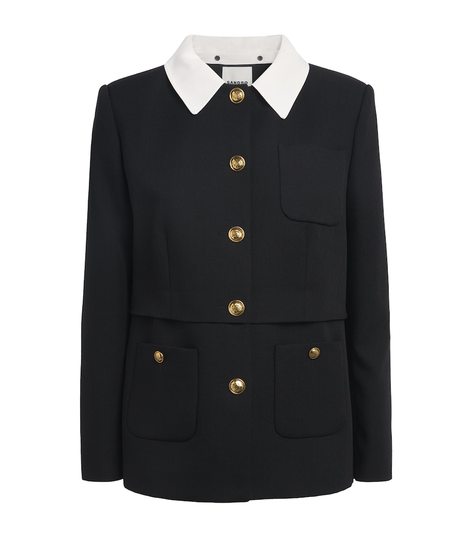 Sandro Paris Womens Wool Contrast Collar Blazer Black Image 1