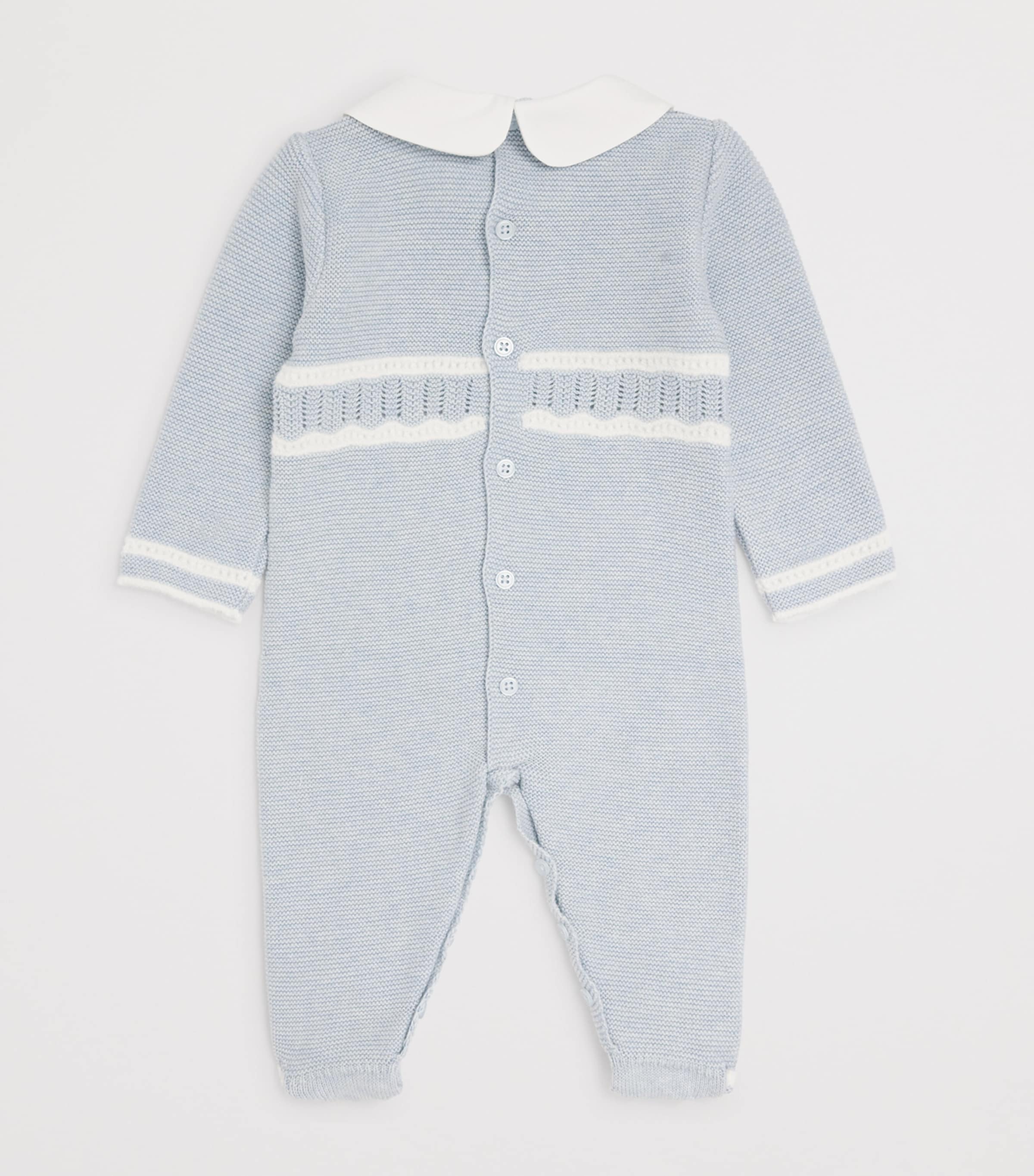 Paz Rodriguez Cotton Knitted All-In-One (0-12 Months) Chalk Blue/cream Image 2