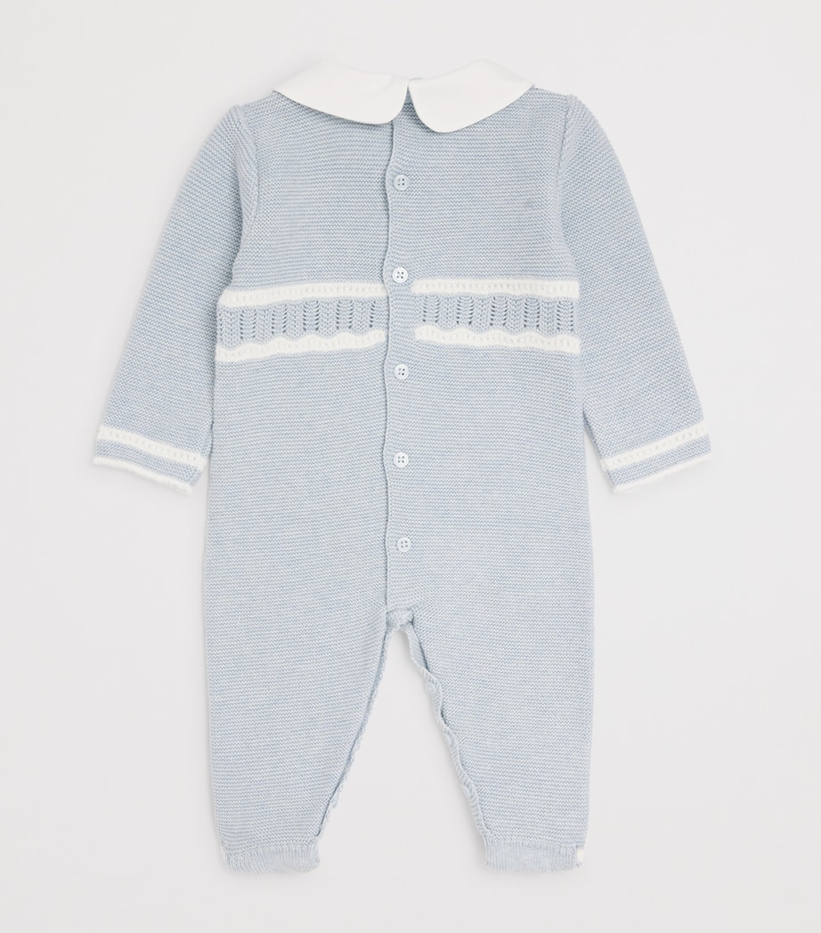 Paz Rodriguez Cotton Knitted All-In-One (0-12 Months) Chalk Blue/cream Image 2