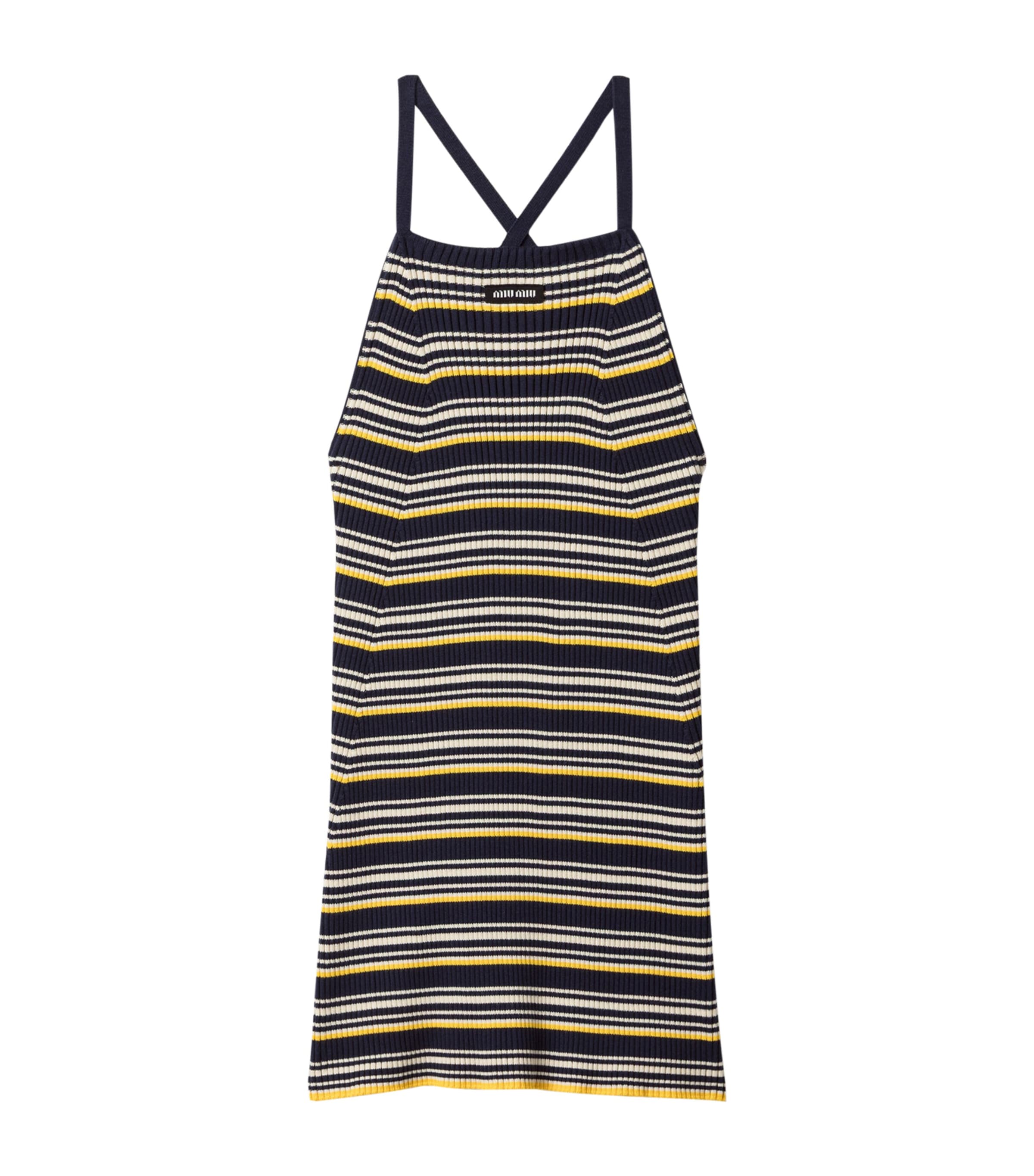 Miu Miu Womens Stretch-Cotton Knitted Mini Dress Blue Image 1