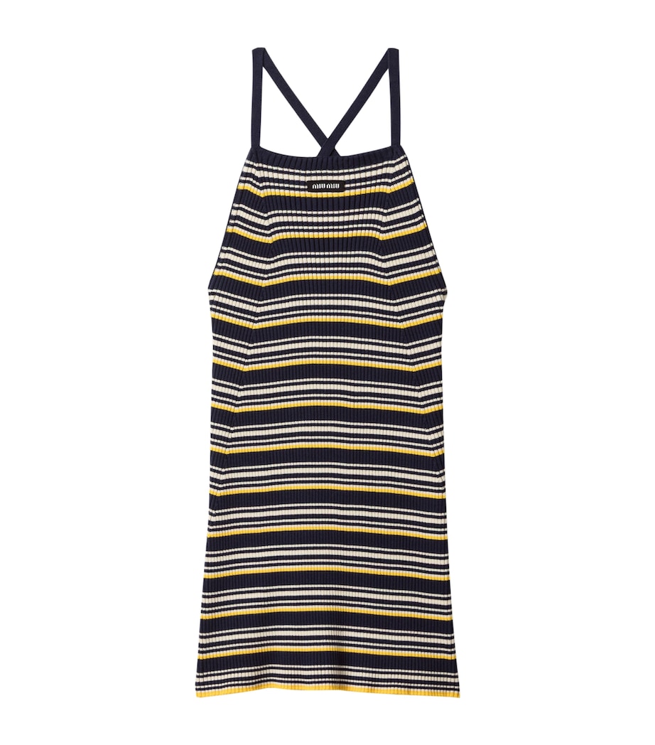 Miu Miu Womens Stretch-Cotton Knitted Mini Dress Blue Image 1