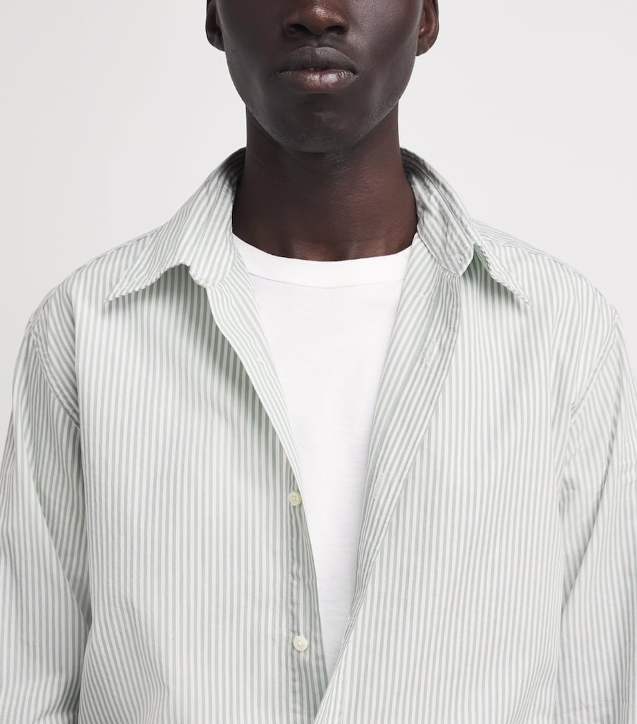 Oliver Spencer Mens Cotton Stripe Brook Shirt Green Image 3