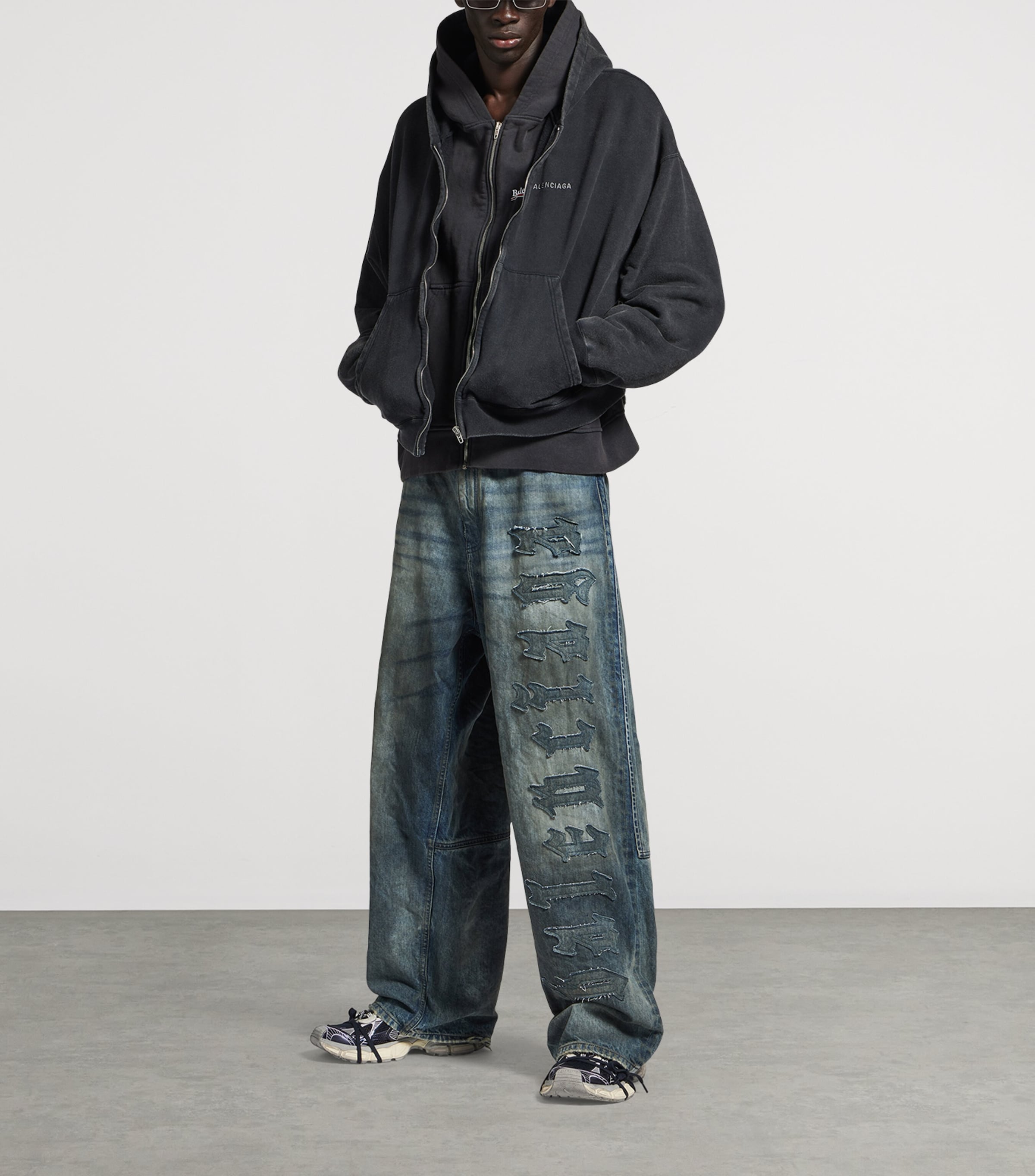 Balenciaga Mens Cotton Layered Logo Hoodie Image 10