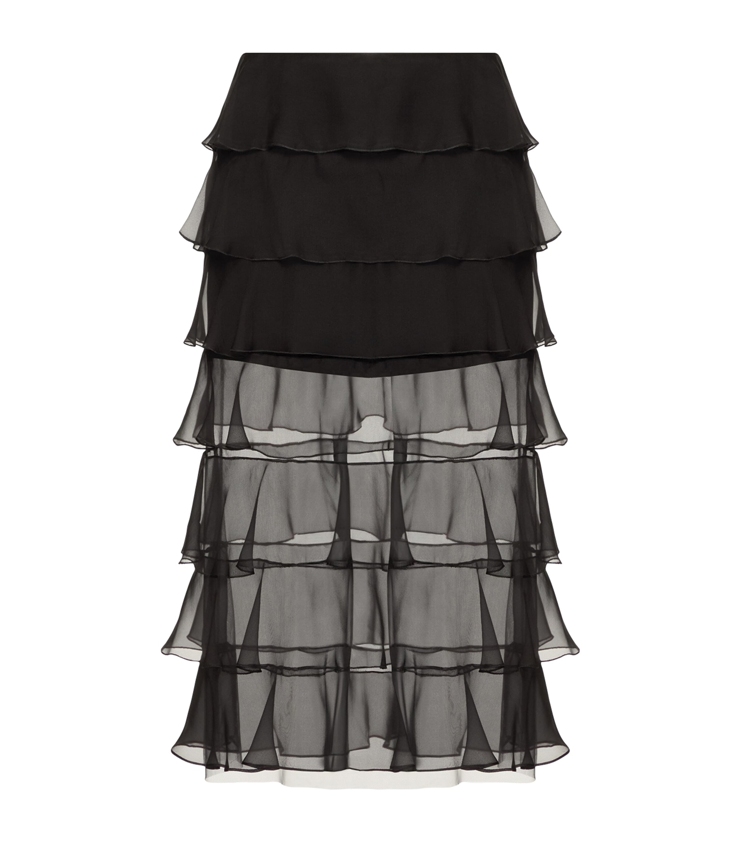 Shop Valentino Sheer-silk Ruffled Midi Skirt In Black